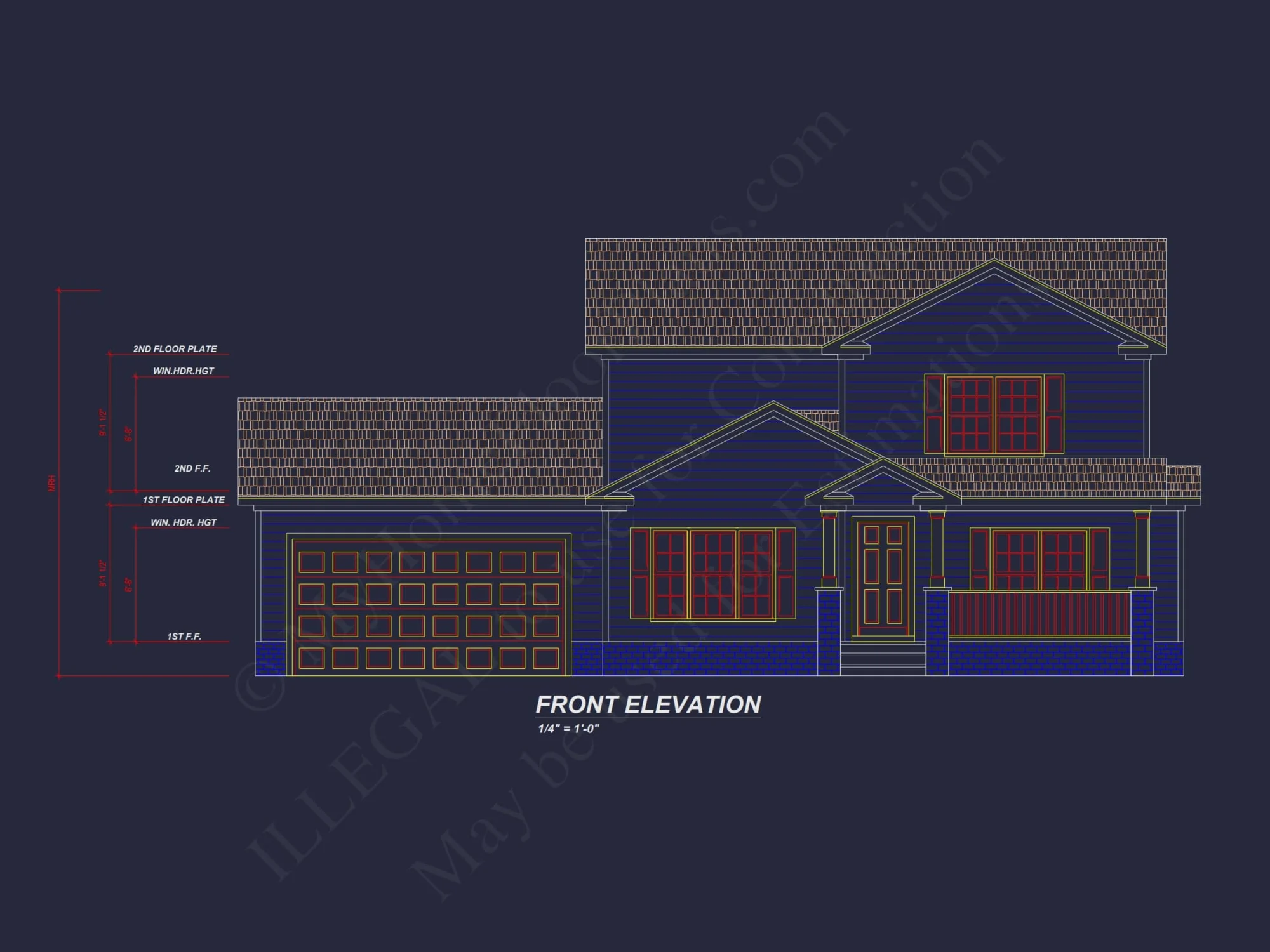 Modern Colonial Revival house Plan with 4 Bedrooms & CAD Blueprint