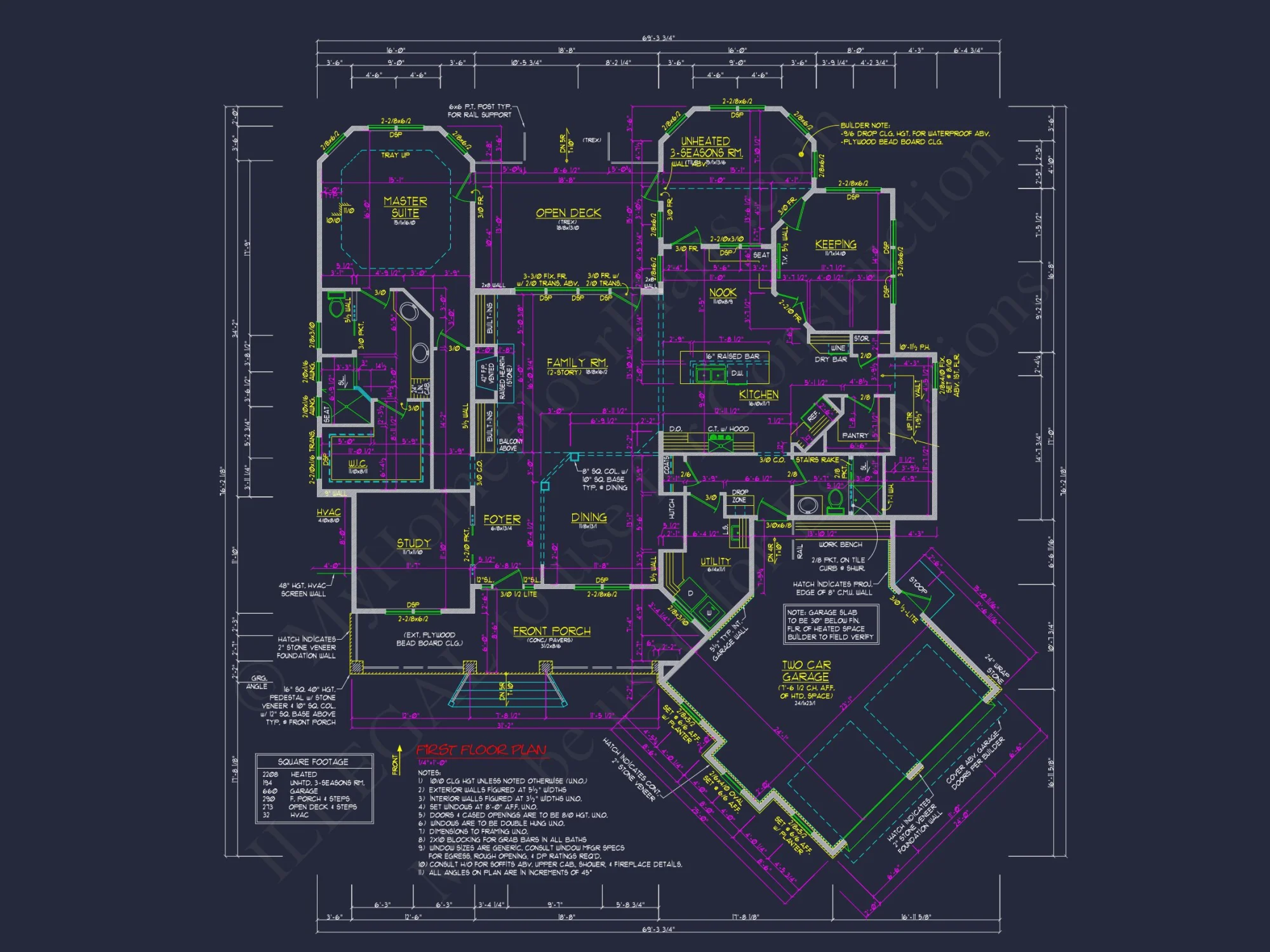 Country house: 3-Bed, 2-Bath, 2-Story Floor Plan