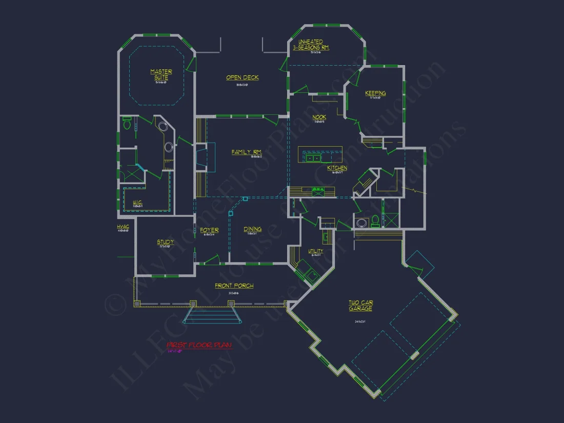 Country house: 3-Bed, 2-Bath, 2-Story Floor Plan