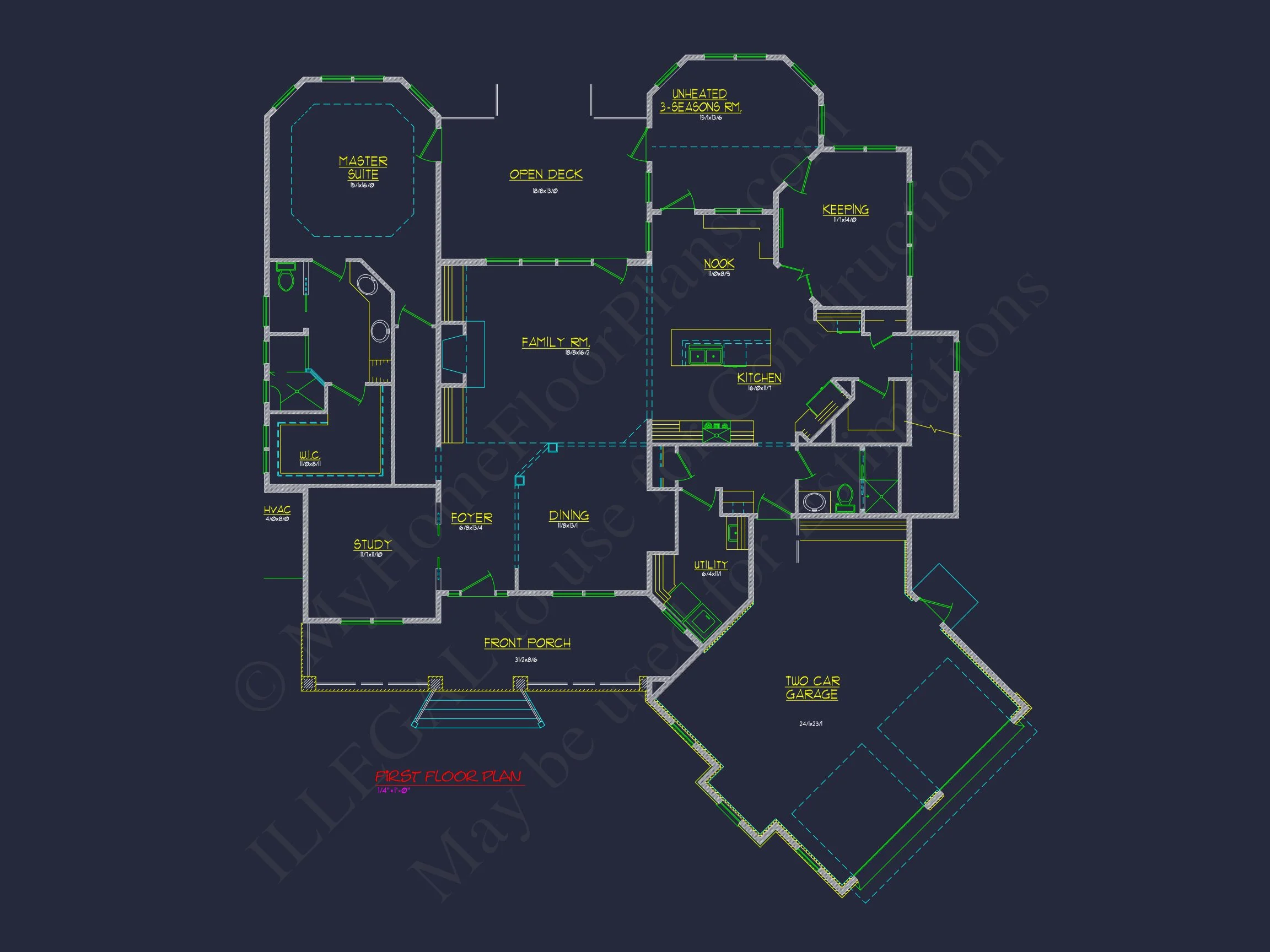 Country house: 3-Bed, 2-Bath, 2-Story Floor Plan
