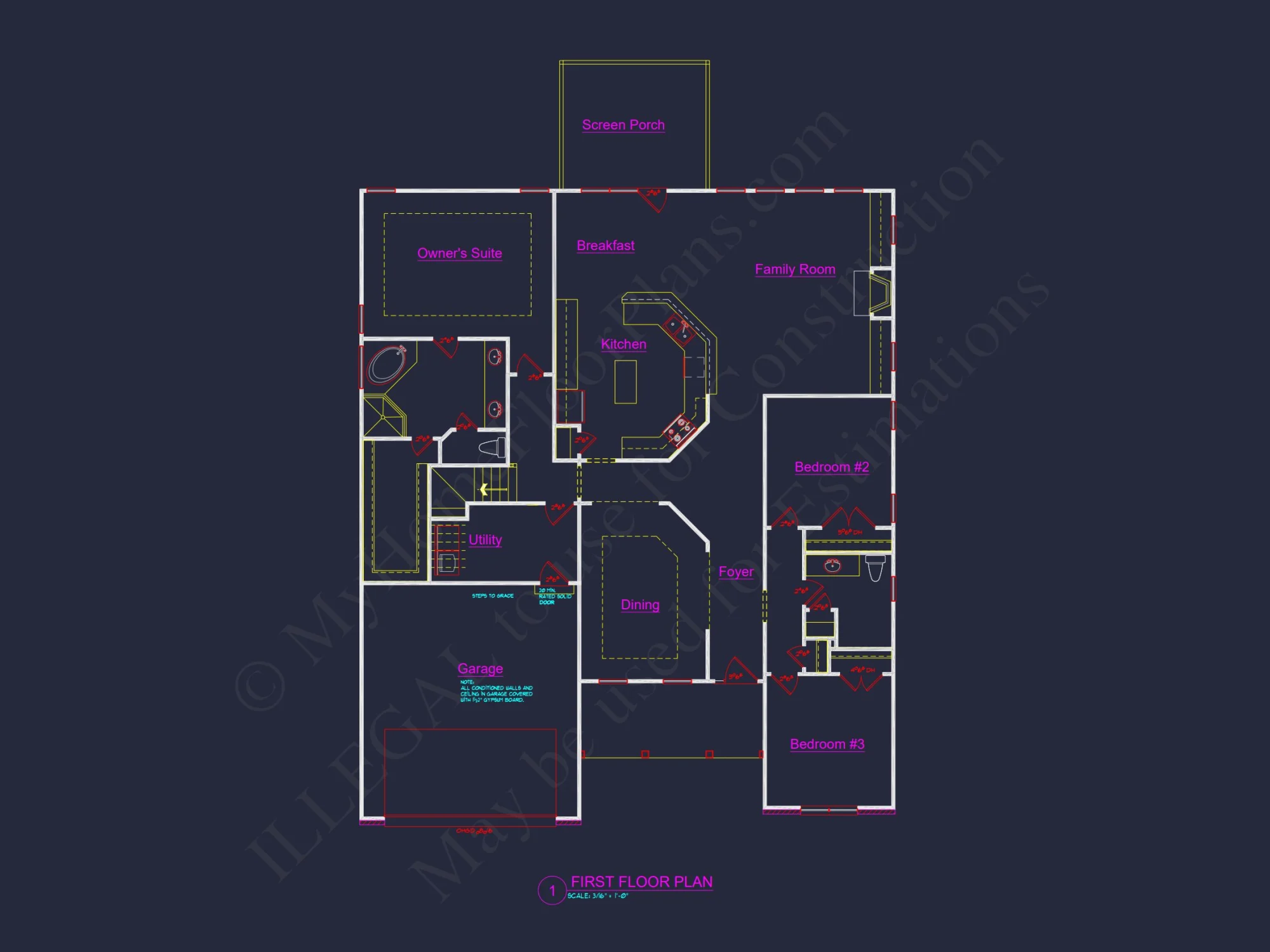 Modern house Plan with 3 Beds, Open Floor Plan & CAD Designs