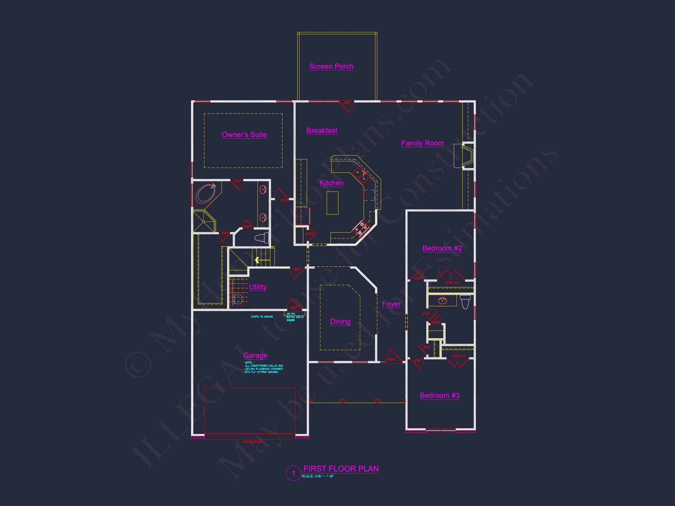 Modern house Plan with 3 Beds, Open Floor Plan & CAD Designs