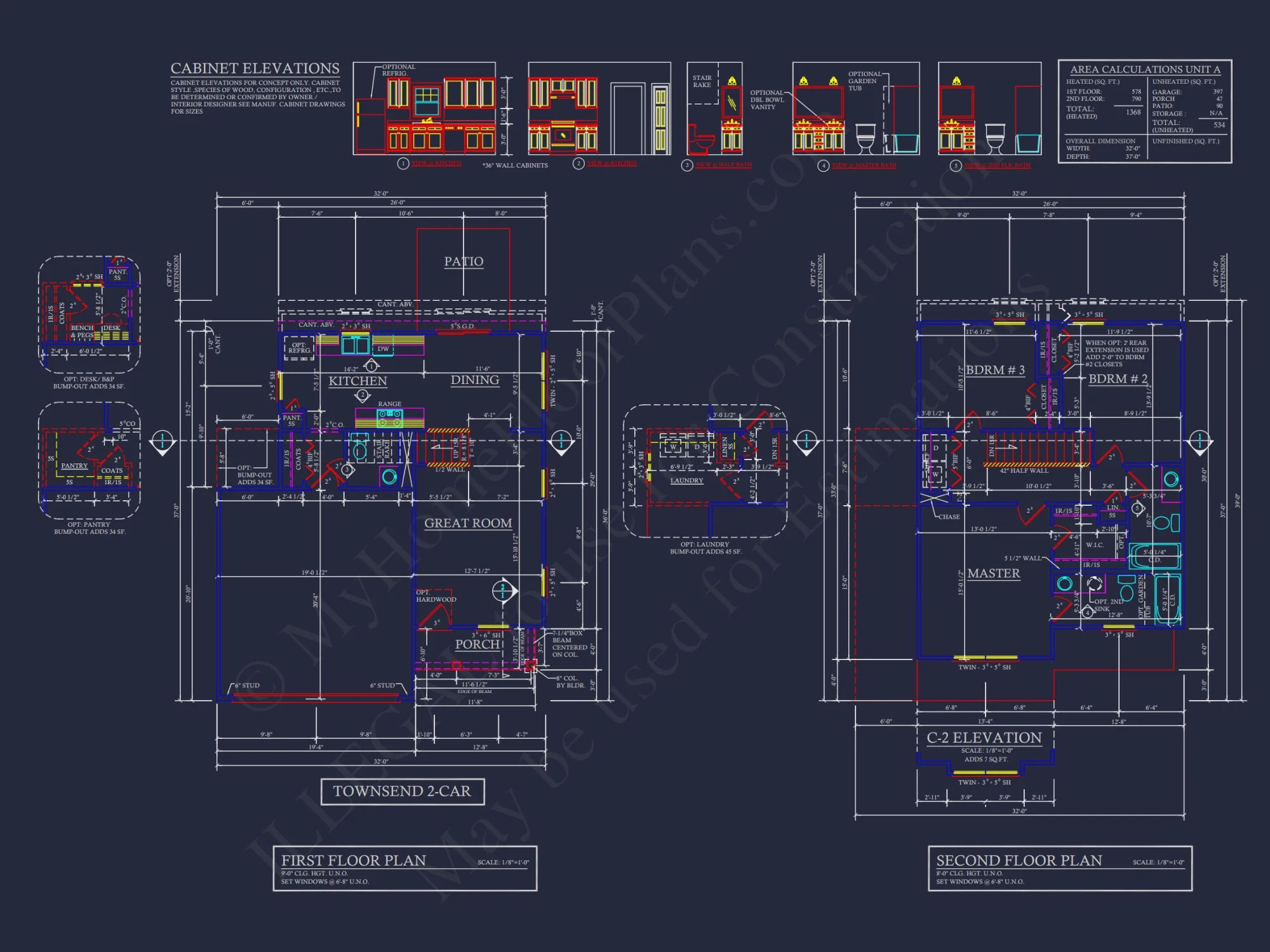 Craftsman house Plan & Blueprint Designs - 2 Bed, 2 Bath, 1368 Sq Ft