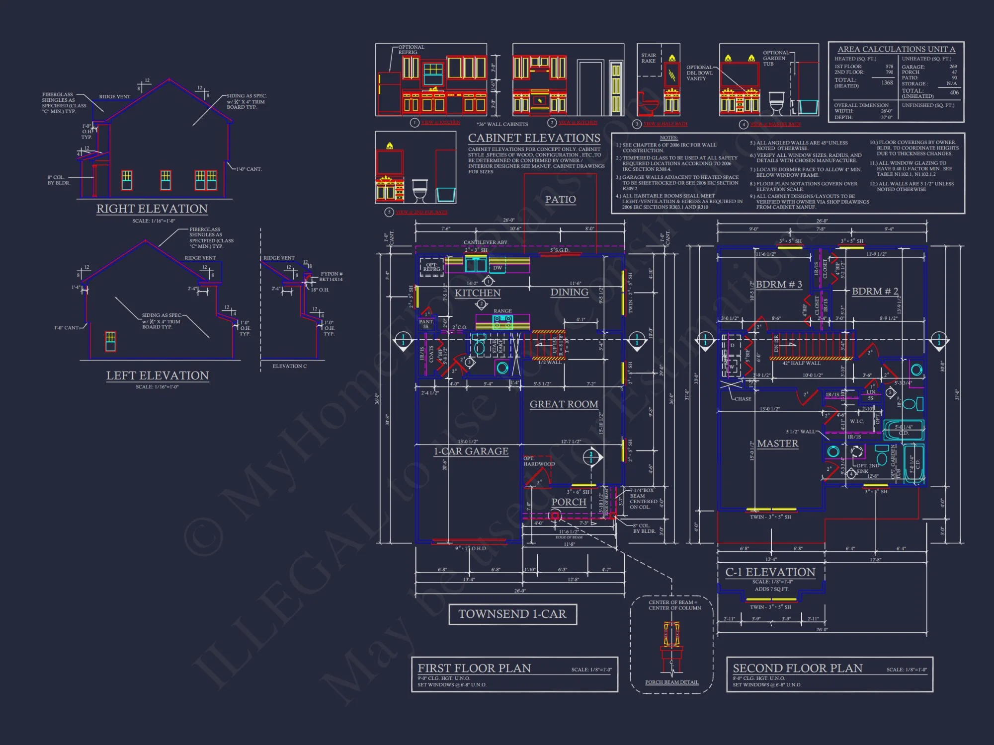 Craftsman house Plan & Blueprint Designs - 2 Bed, 2 Bath, 1368 Sq Ft