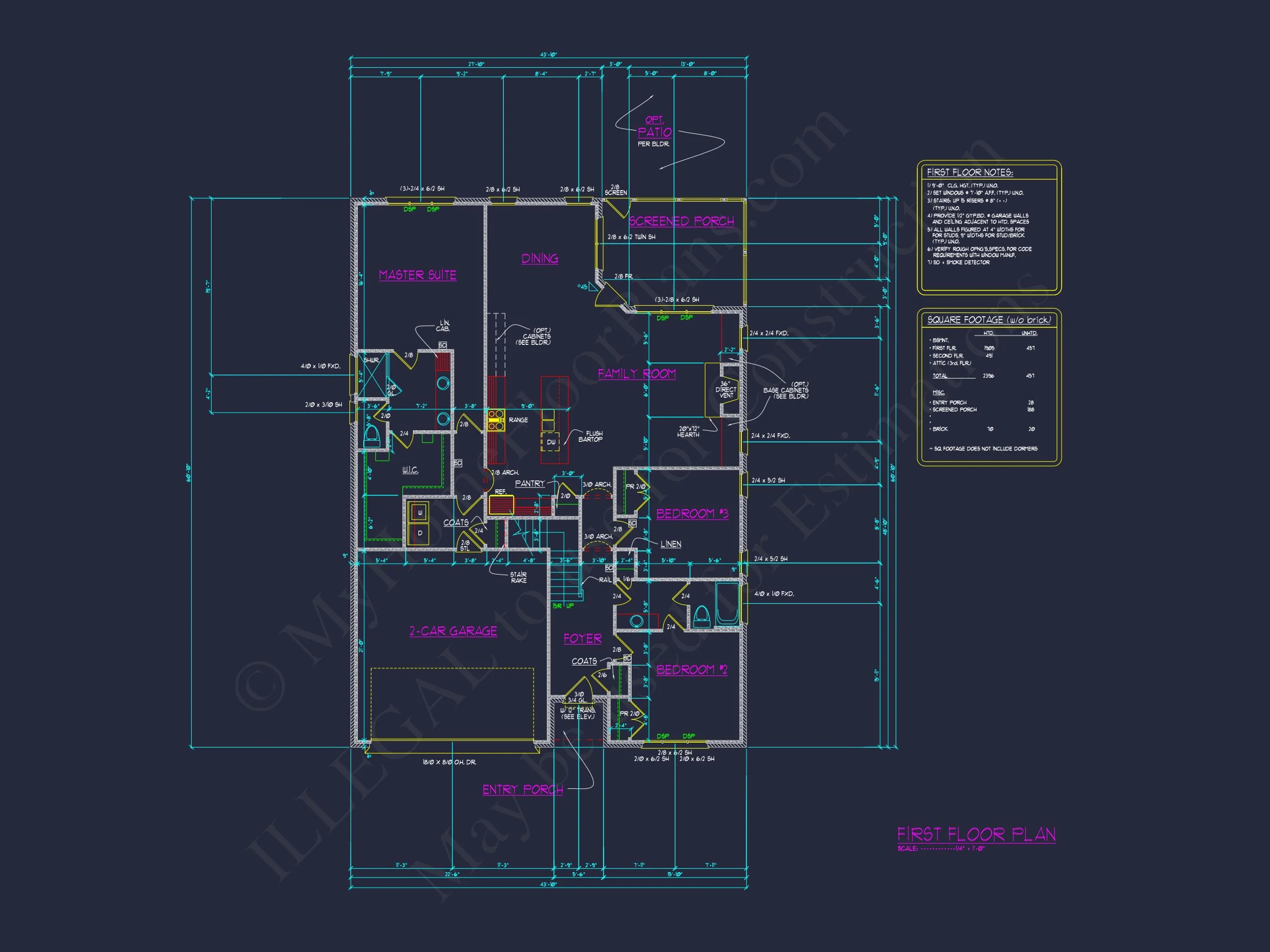 10-1445 HOUSE PLAN -Traditional Home Plan - 4-Bed, 3-Bath, 2,400 SF 9 Spacious house Design with 4 Beds, Open Floor, & CAD Blueprint