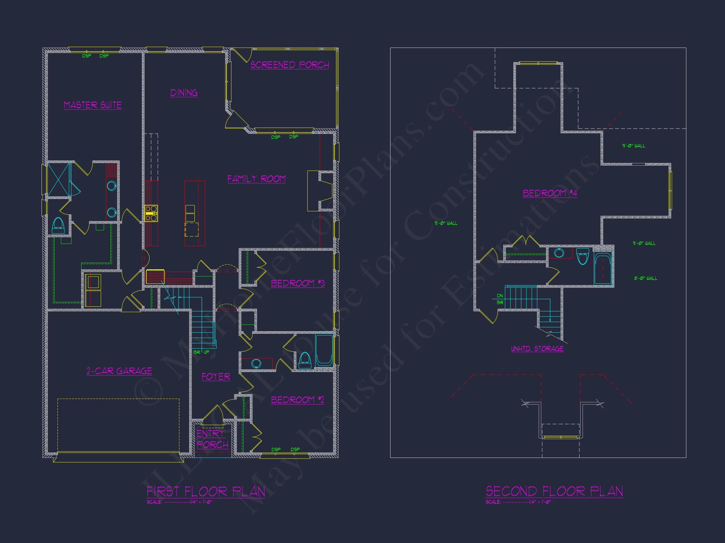 10-1445 HOUSE PLAN -Traditional Home Plan - 4-Bed, 3-Bath, 2,400 SF 8 Spacious house Design with 4 Beds, Open Floor, & CAD Blueprint