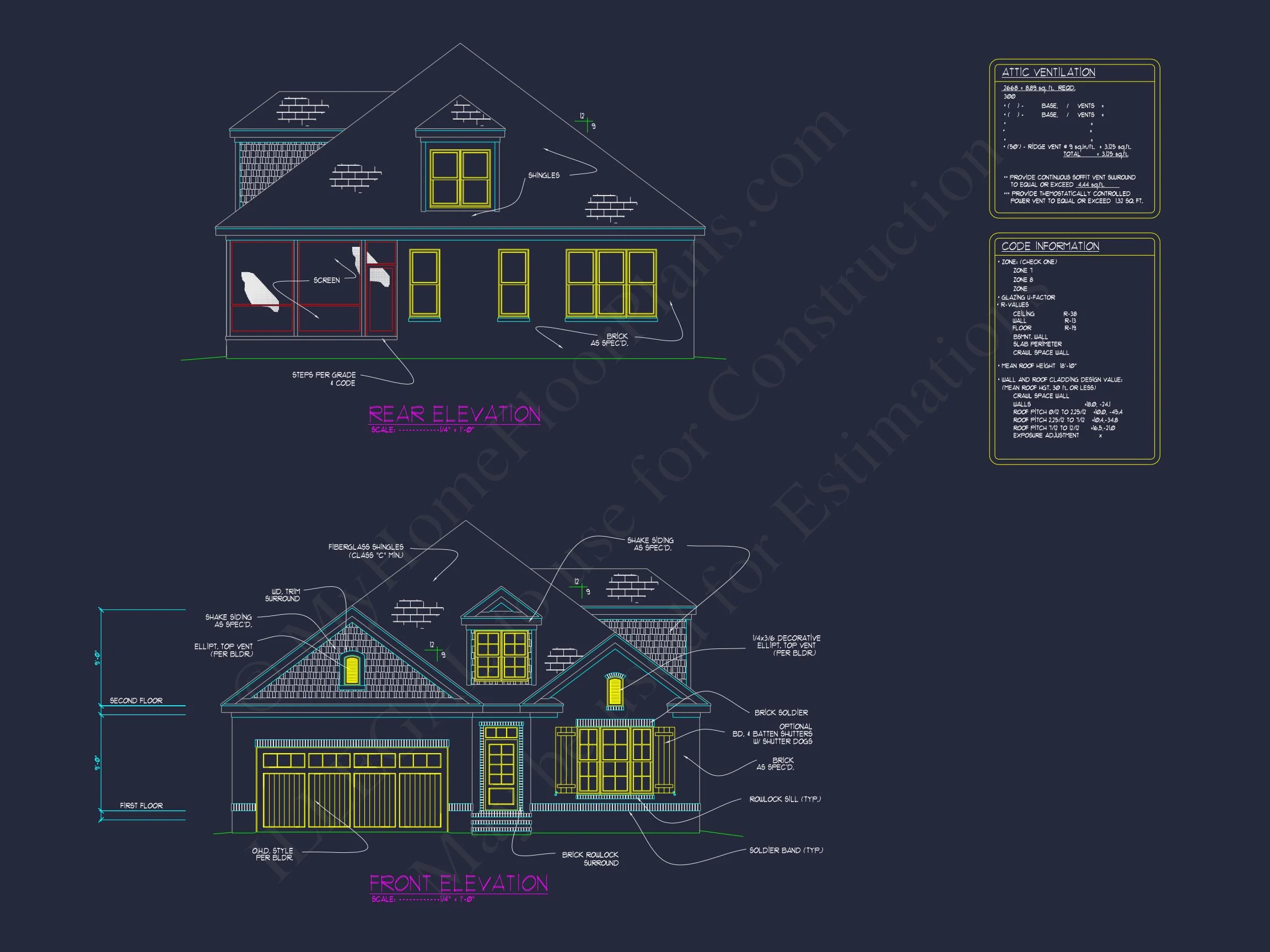 10-1445 HOUSE PLAN -Traditional Home Plan - 4-Bed, 3-Bath, 2,400 SF 6 Spacious house Design with 4 Beds, Open Floor, & CAD Blueprint