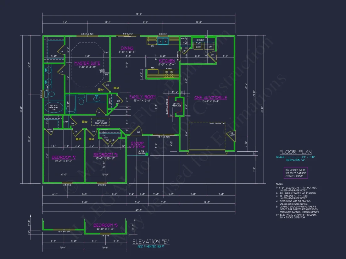 Charming Ranch house Plan: CAD Floor Plan & Architecture Designs