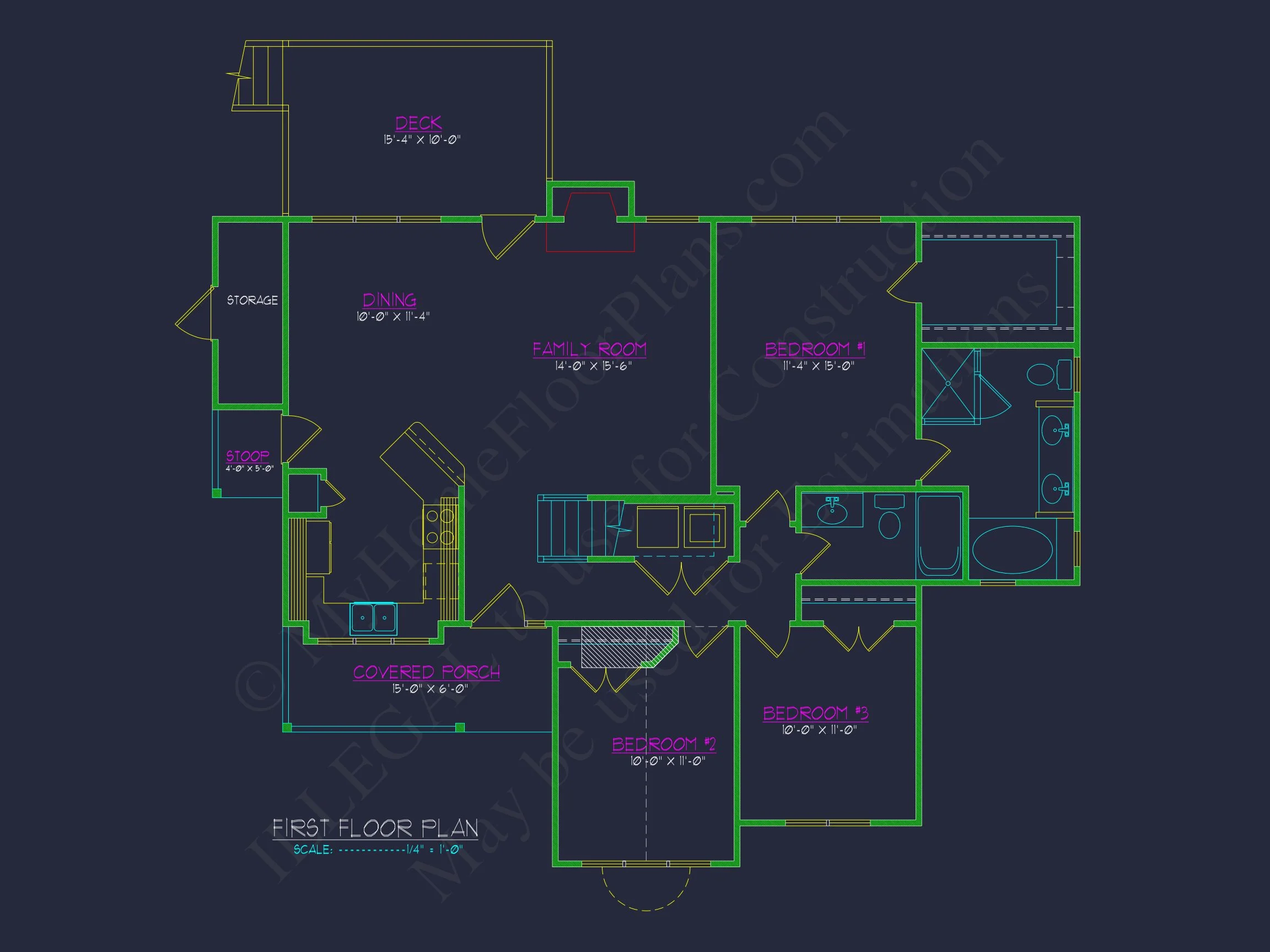 10-1141 HOUSE PLAN - Traditional Home Plan - 3-Bed, 2-Bath, 1,950 SF 4 Elegant Small house Plan with CAD Blueprint for Designers