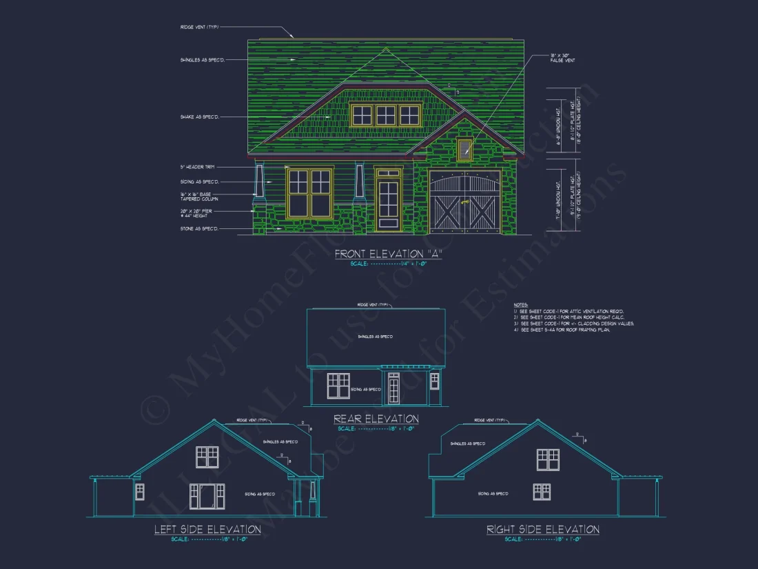 Craftsman house Plan with Detailed Floor Blueprint and Designs