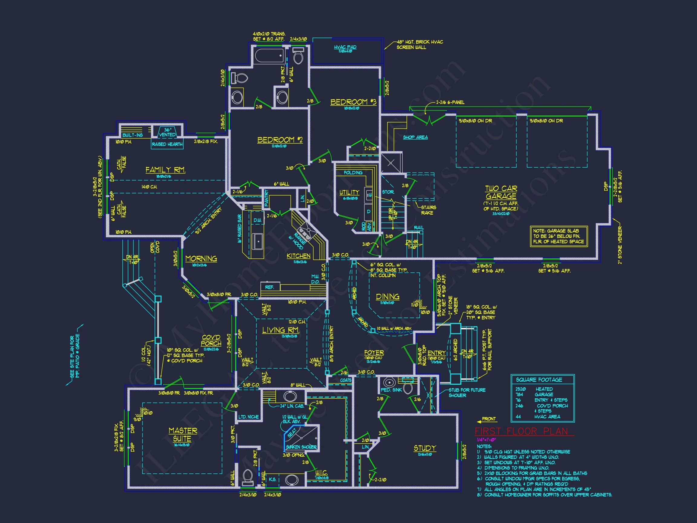 10-1080A HOUSE PLAN -Traditional House Plan - 3-Bed, 2-Bath, 2,350 SF 7 Customizable CAD house Plan with Traditional and Modern Flair