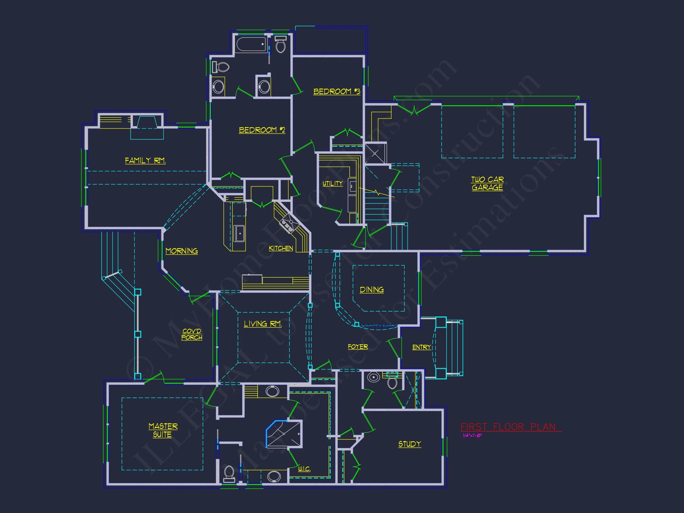 10-1080A HOUSE PLAN -Traditional House Plan - 3-Bed, 2-Bath, 2,350 SF 6 Customizable CAD house Plan with Traditional and Modern Flair