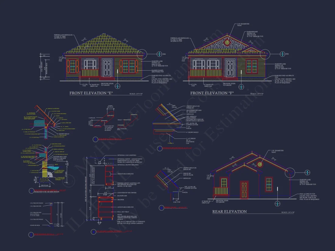 Modern Bungalow house Plan with 4 Bedrooms and CAD Designs