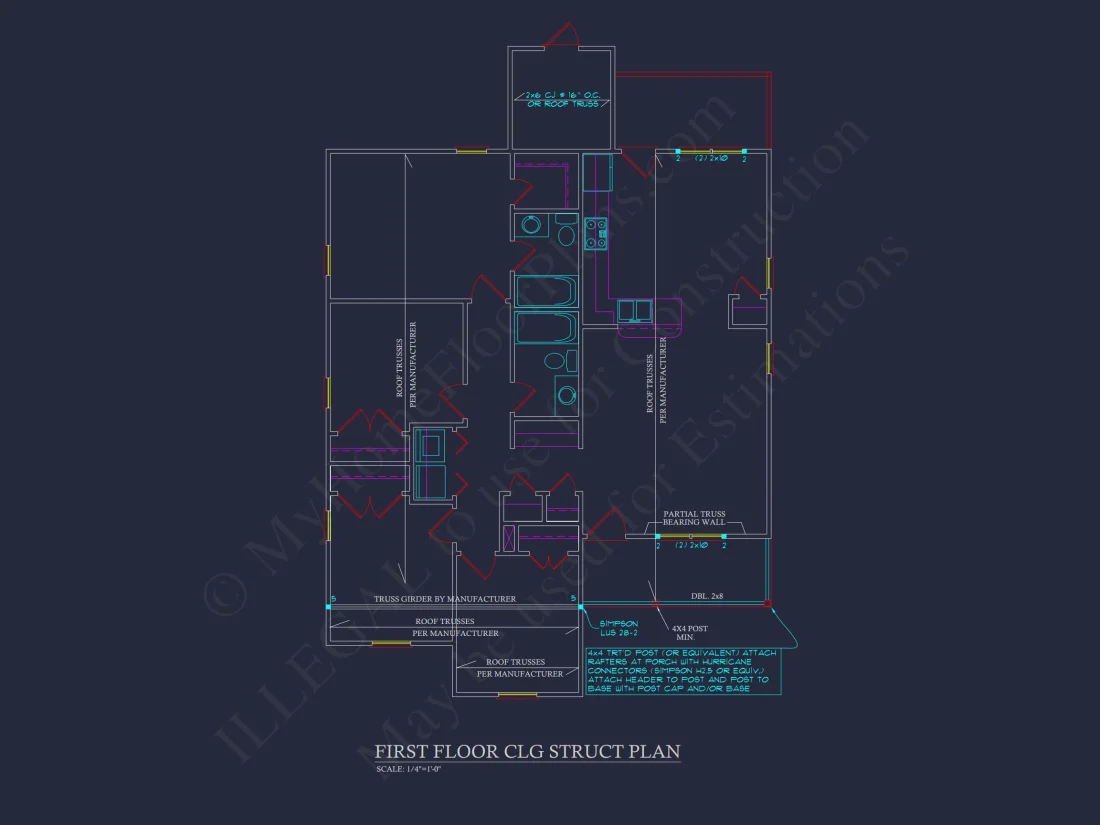 Craftsman house Floor Plan with CAD Design for 5 Bedrooms