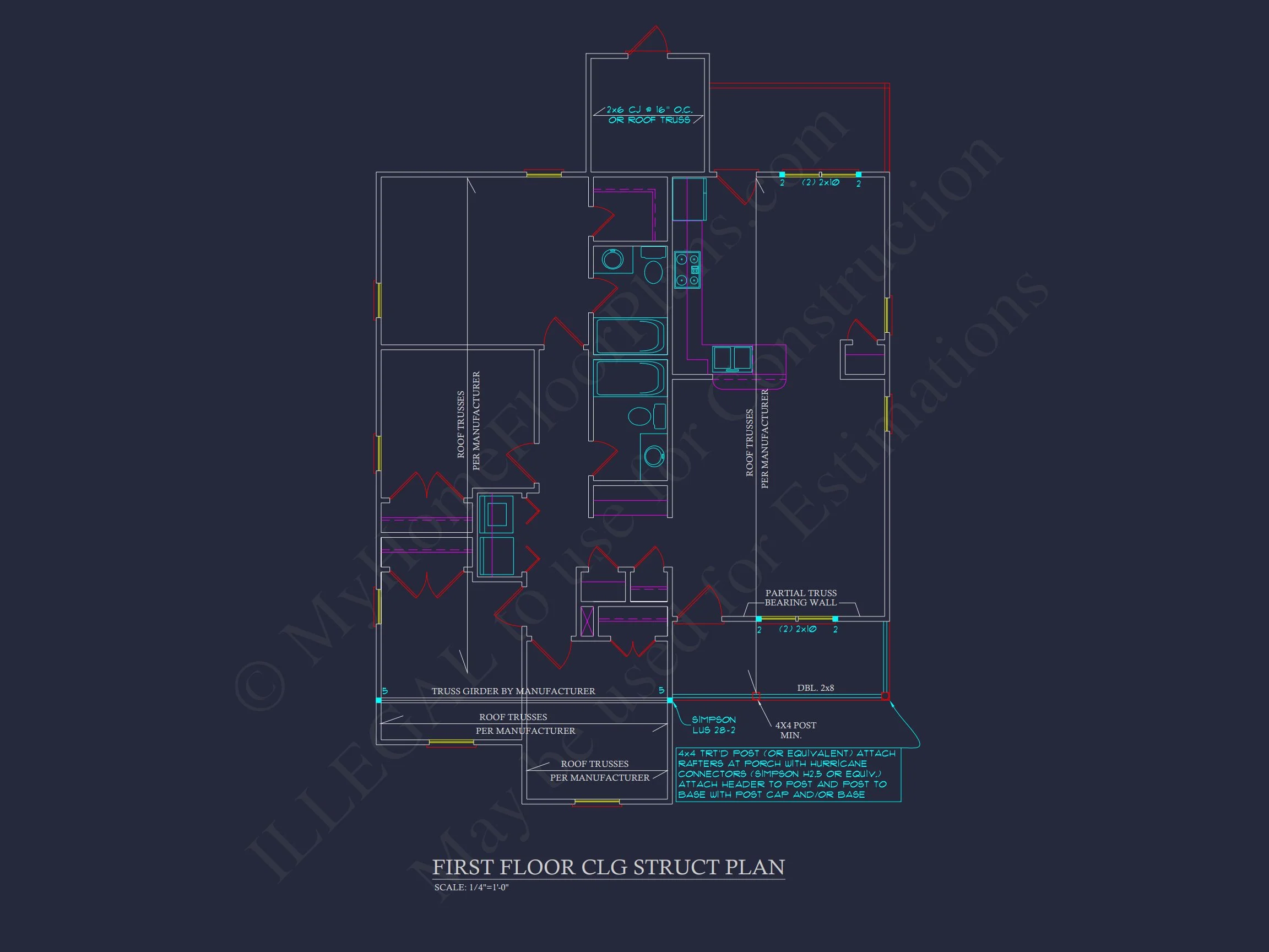Craftsman house Floor Plan with CAD Design for 5 Bedrooms