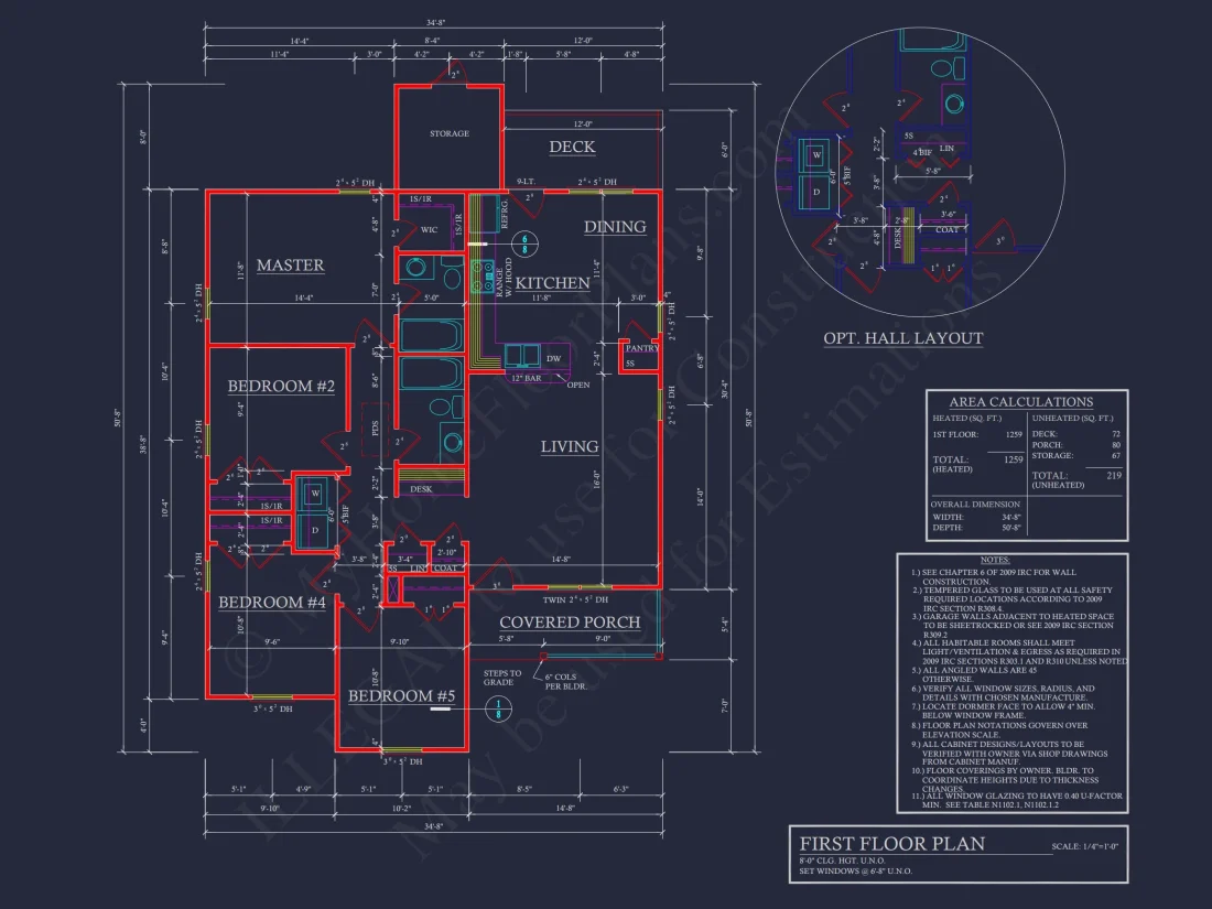 Craftsman house Floor Plan with CAD Design for 5 Bedrooms