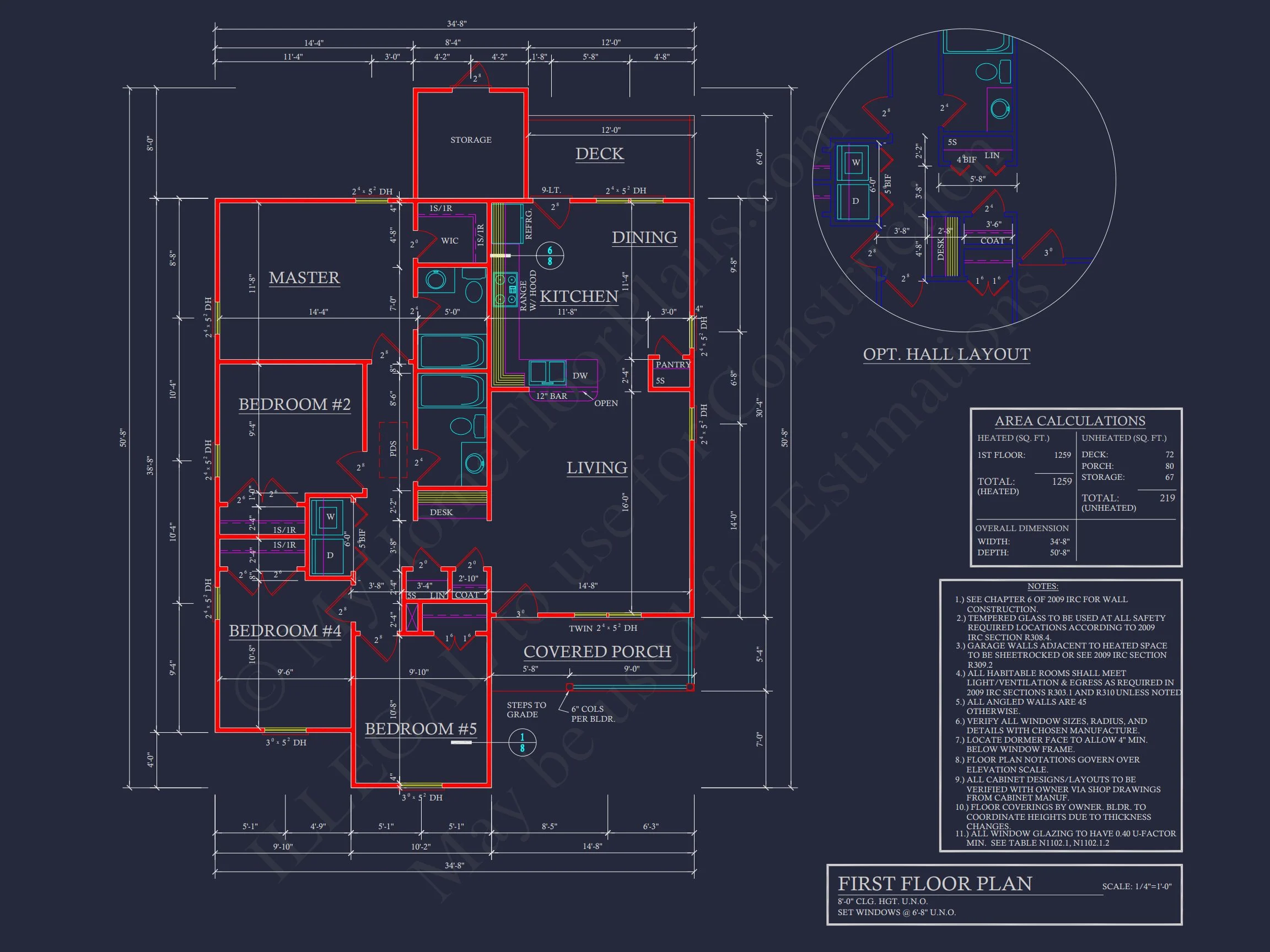 Craftsman house Floor Plan with CAD Design for 5 Bedrooms