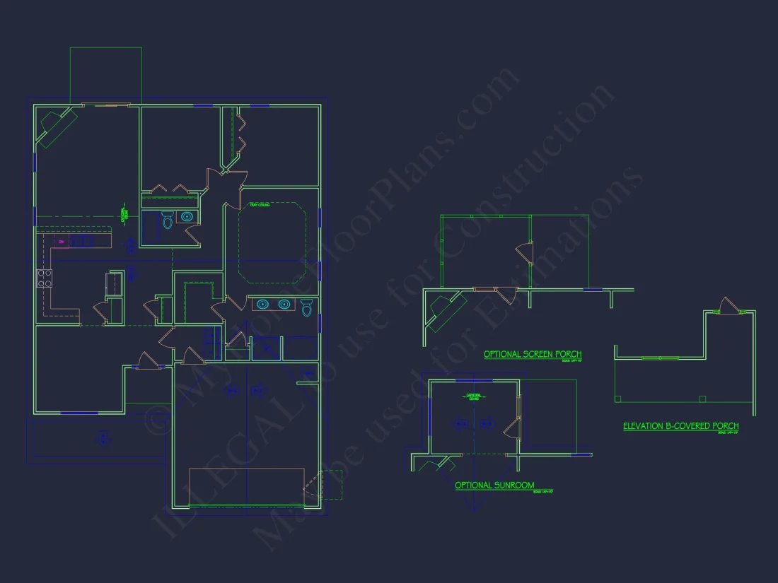 Traditional Ranch house Plan with CAD Blueprint Designs