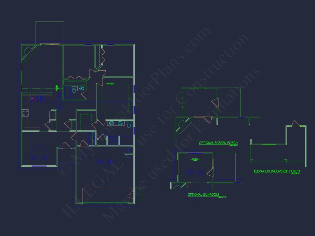Traditional Ranch house Plan with CAD Blueprint Designs