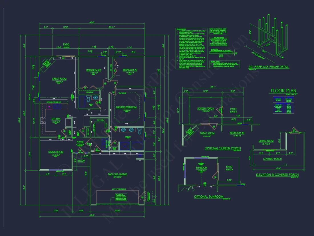 Traditional Ranch house Plan with CAD Blueprint Designs