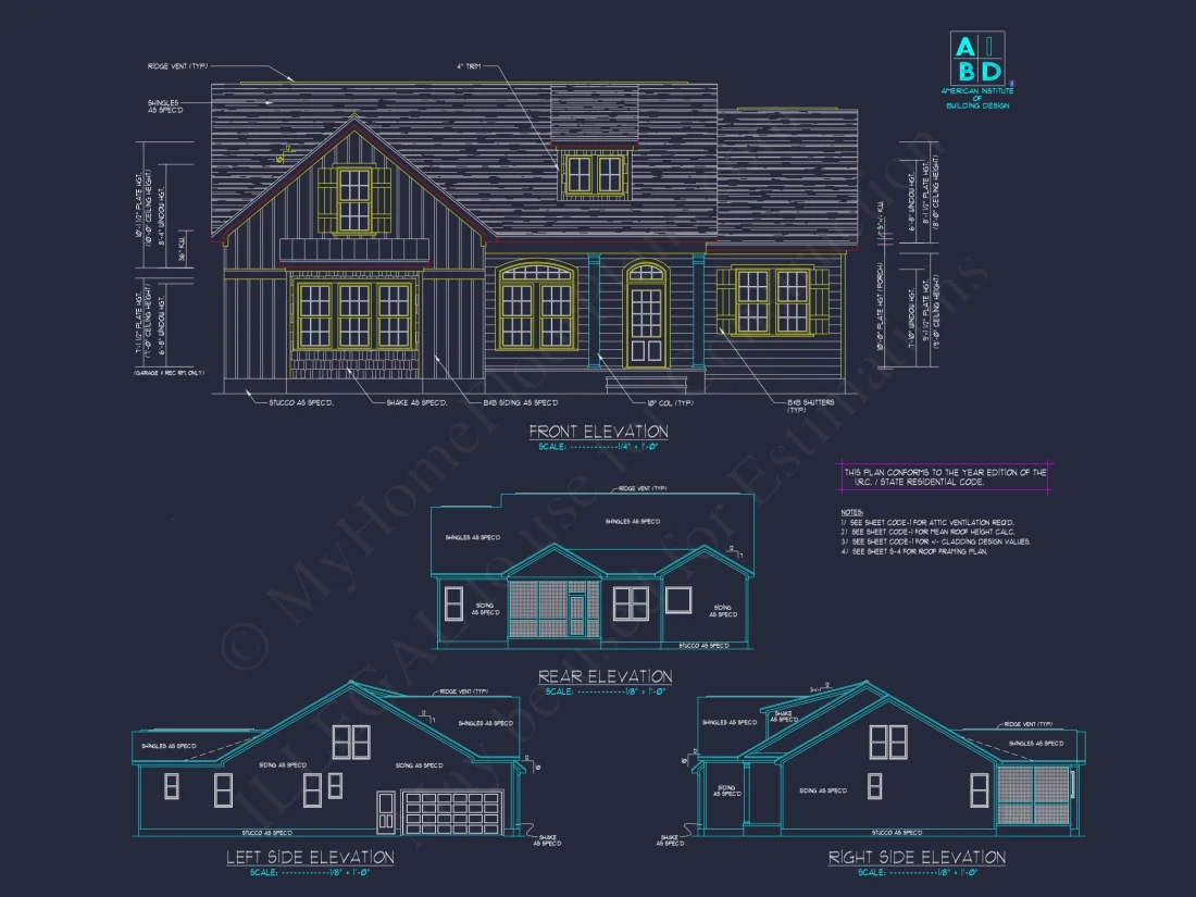 Modern Craftsman house Plan with 2 Floors & 3 Bedrooms