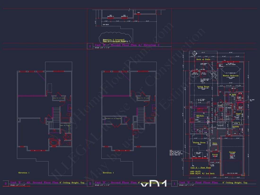 Stylish 2-Bedroom Townhome Blueprint - 2-Story CAD Design