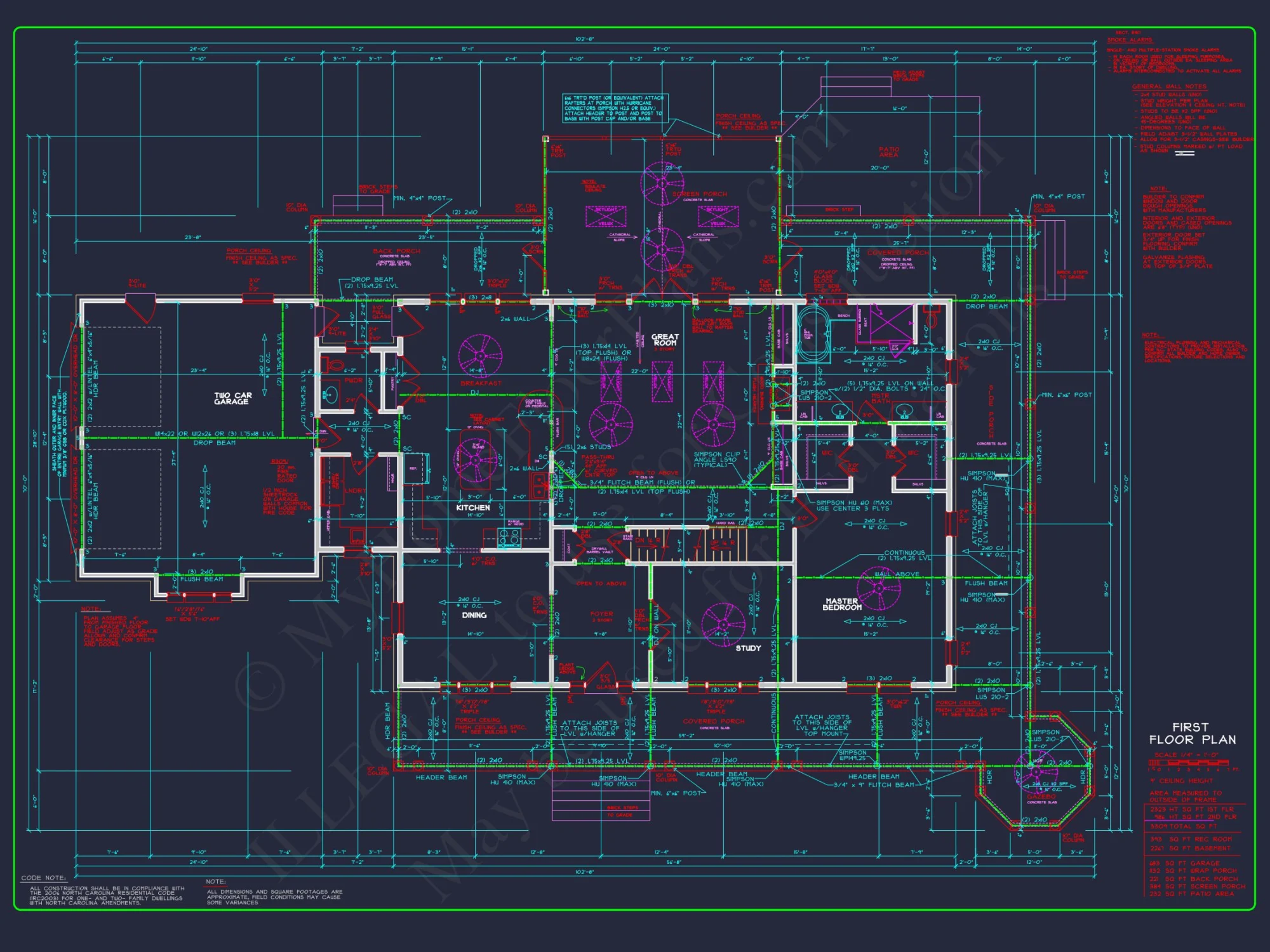 Luxury 2-Story house Plan with 3309 Sq. Ft. and CAD Blueprint