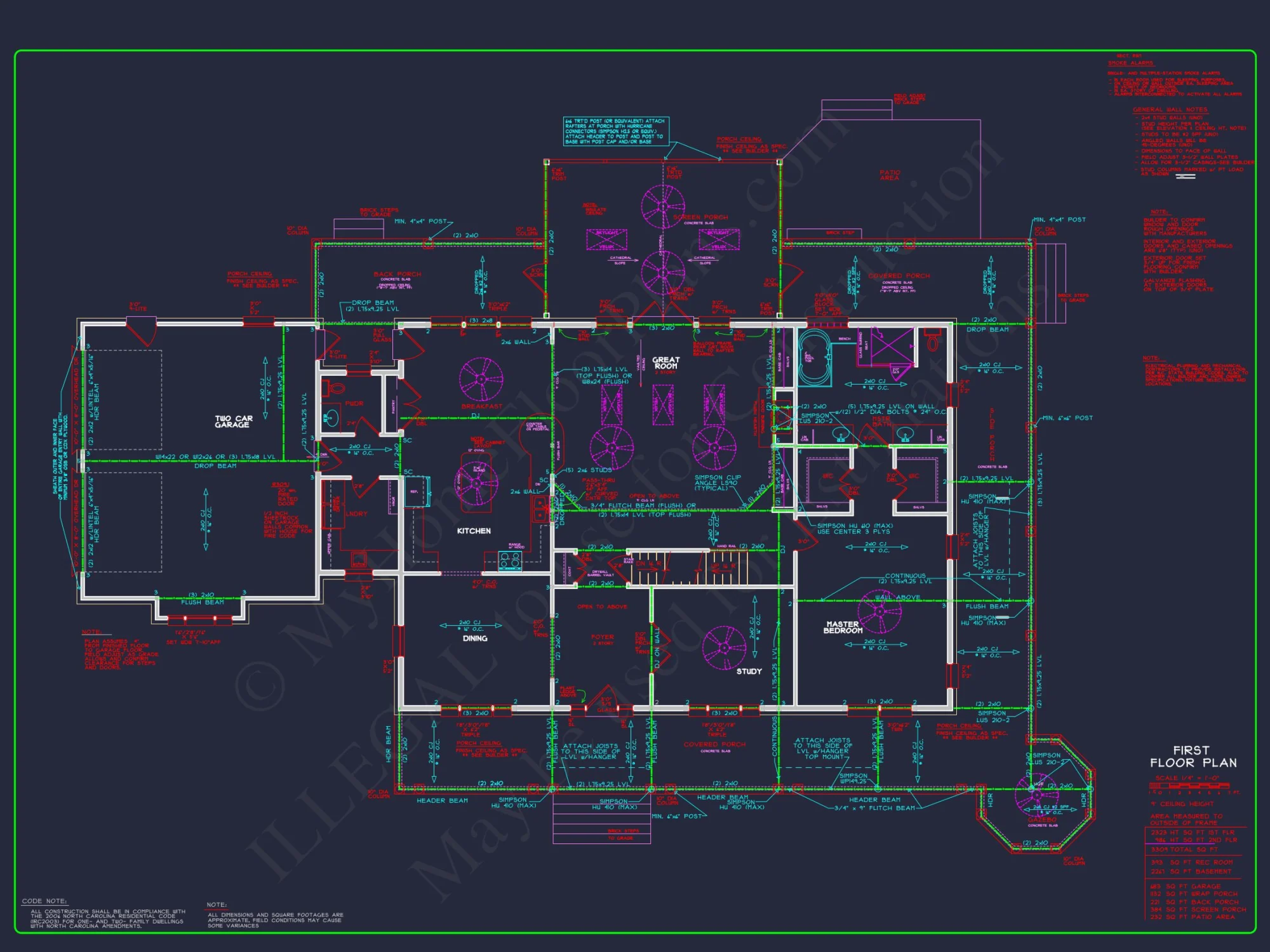 Luxury 2-Story house Plan with 3309 Sq. Ft. and CAD Blueprint