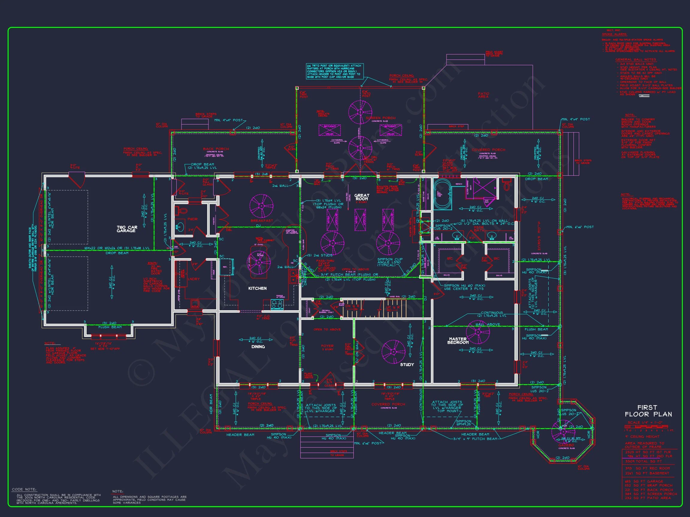 Luxury 2-Story house Plan with 3309 Sq. Ft. and CAD Blueprint