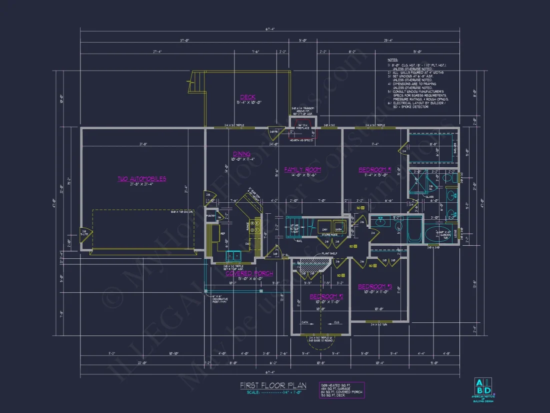 Modern 2-Story house Plan with 3 Bedrooms, 2 Baths, and Garage