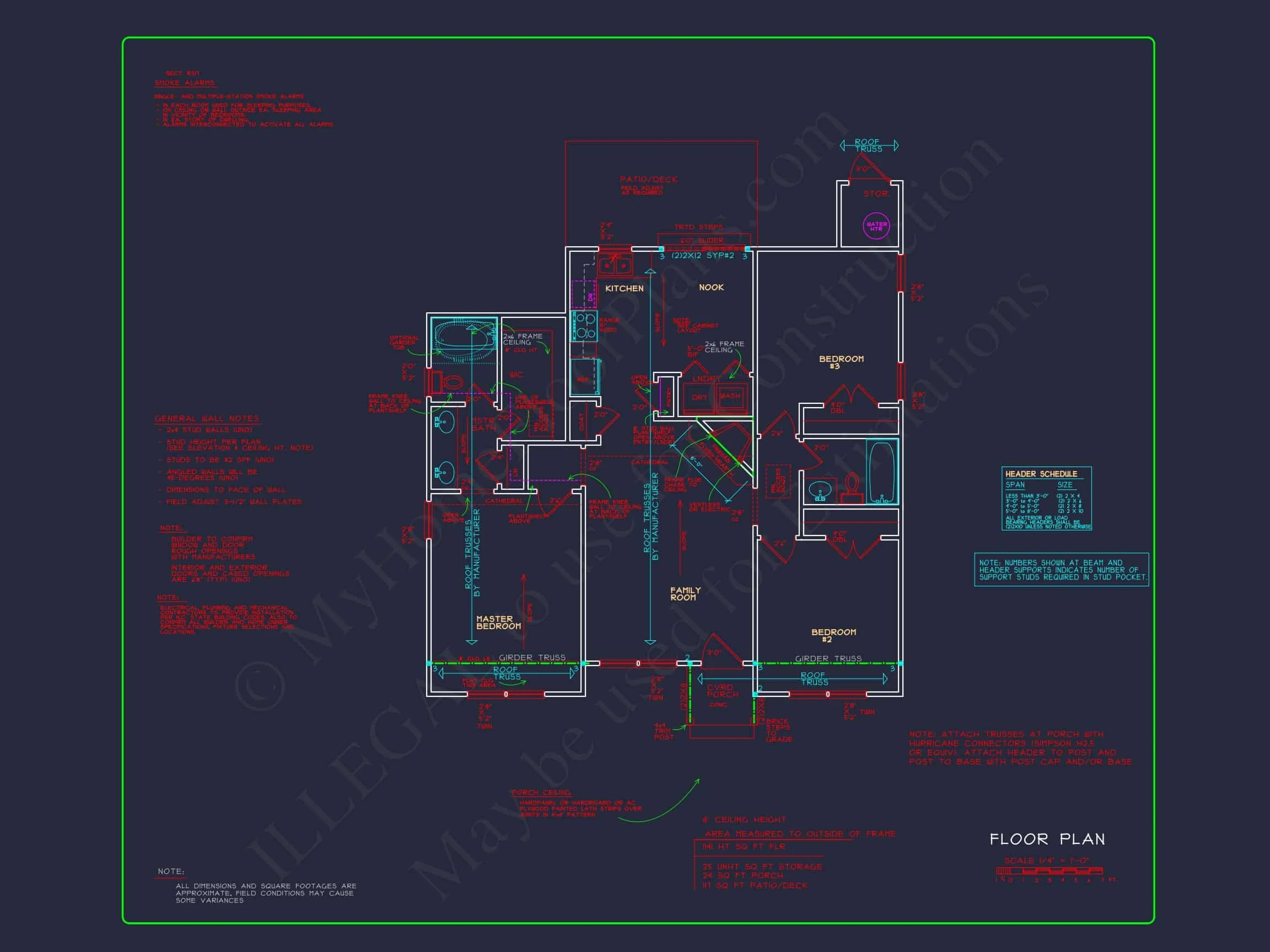 8-1425 HOUSE PLAN - 3 Bedroom House Floor Plan with Walk-In Closet and Patio 7 3 Bedroom house Floor Plan with Walk-In Closet and Patio