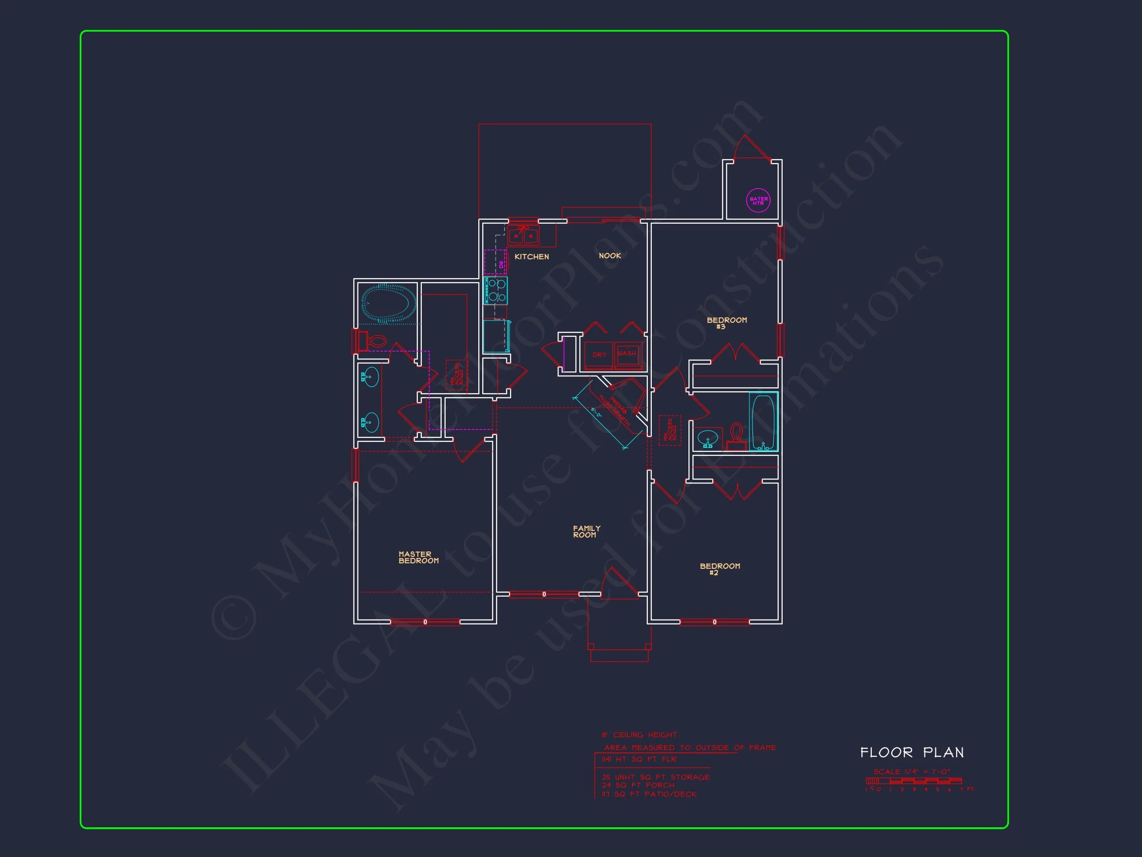 8-1425 HOUSE PLAN - 3 Bedroom House Floor Plan with Walk-In Closet and Patio 4 3 Bedroom house Floor Plan with Walk-In Closet and Patio