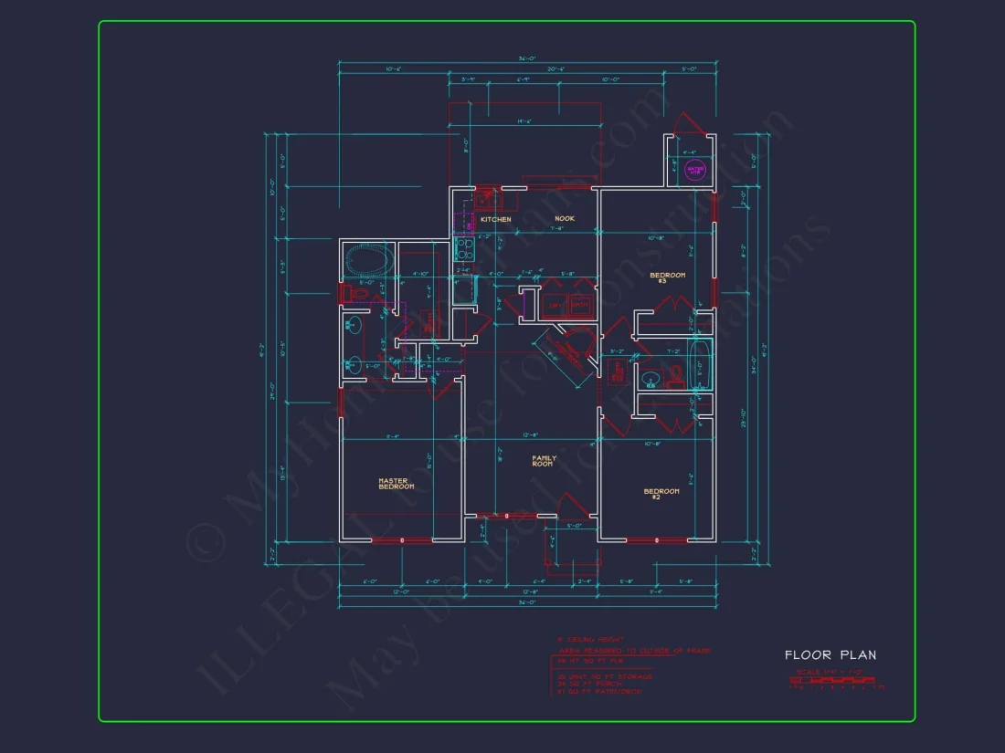 3 Bedroom house Floor Plan with Walk-In Closet and Patio