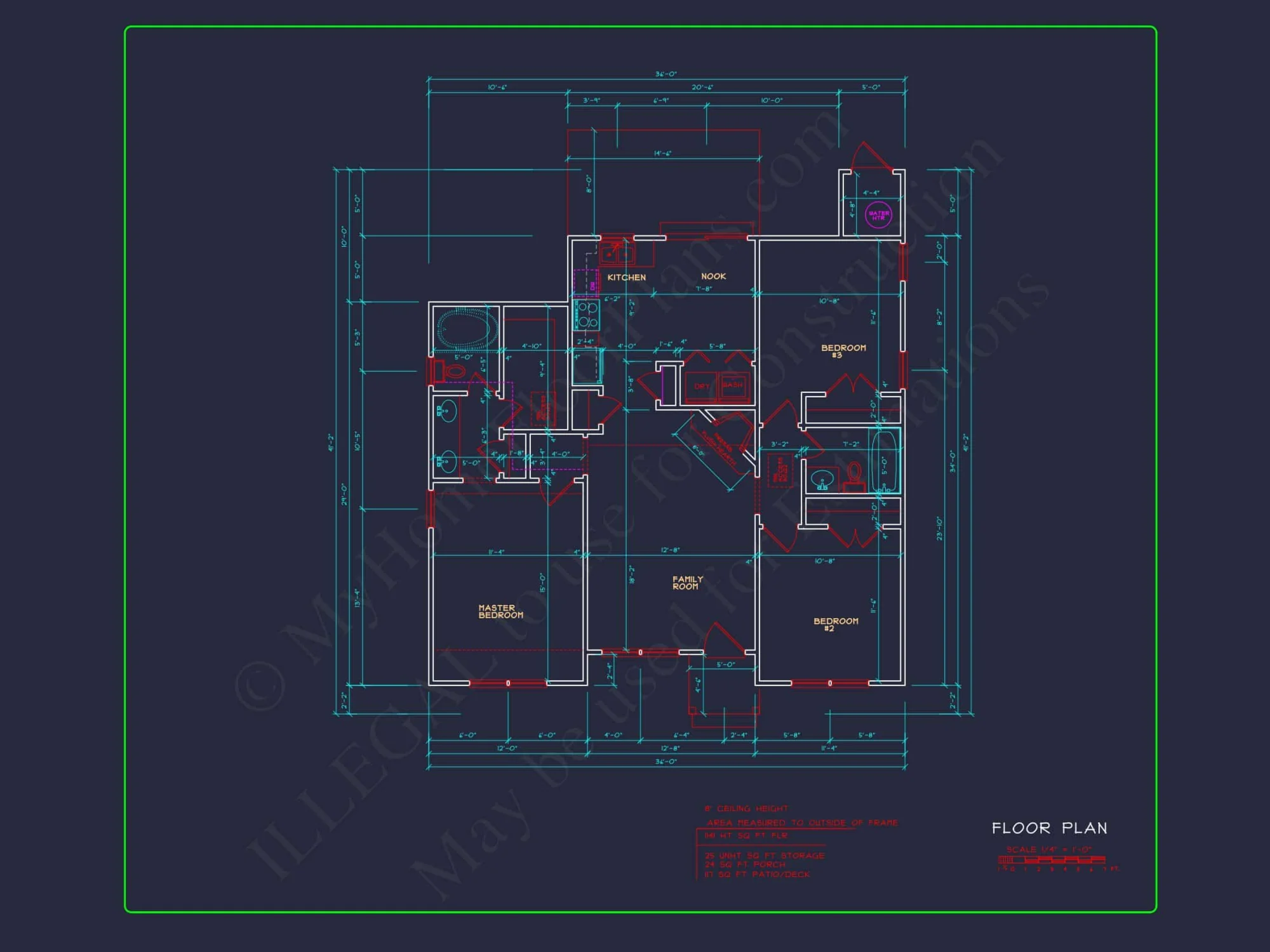 3 Bedroom house Floor Plan with Walk-In Closet and Patio