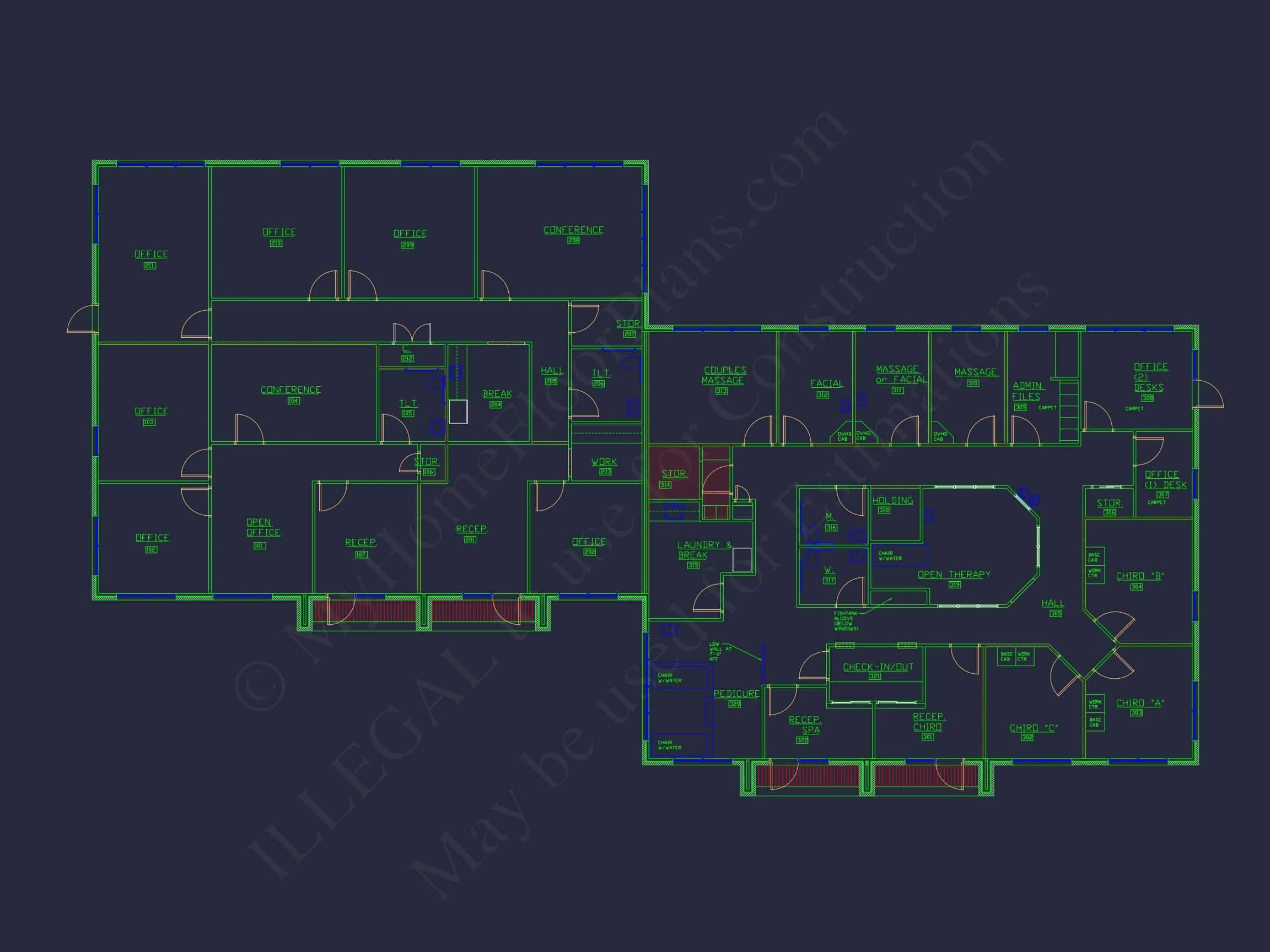 12-1044 HOUSE PLAN - 6,000 Sq Ft Modern Office Plan – Spacious Layout with CAD Designs 6 Modern Office Floor Plan with CAD Architecture and Designs