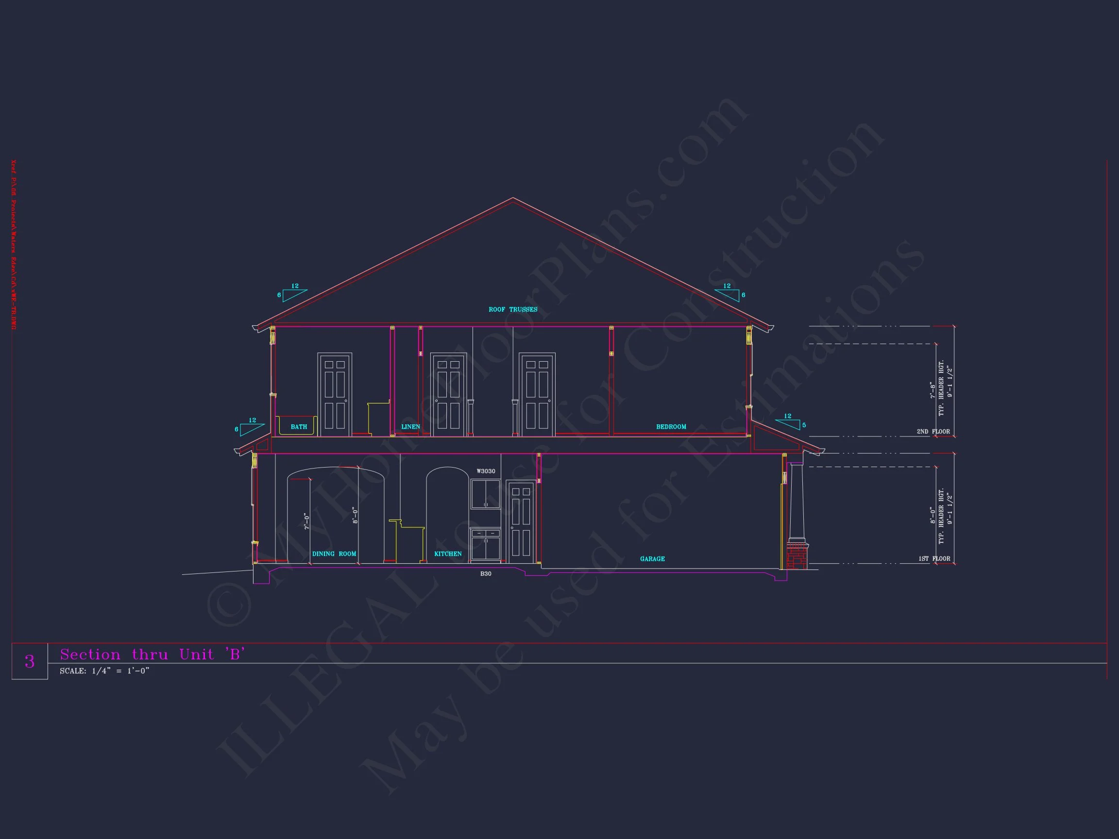 Stylish 2-Bedroom Townhome Floor Plan with CAD Blueprint Design