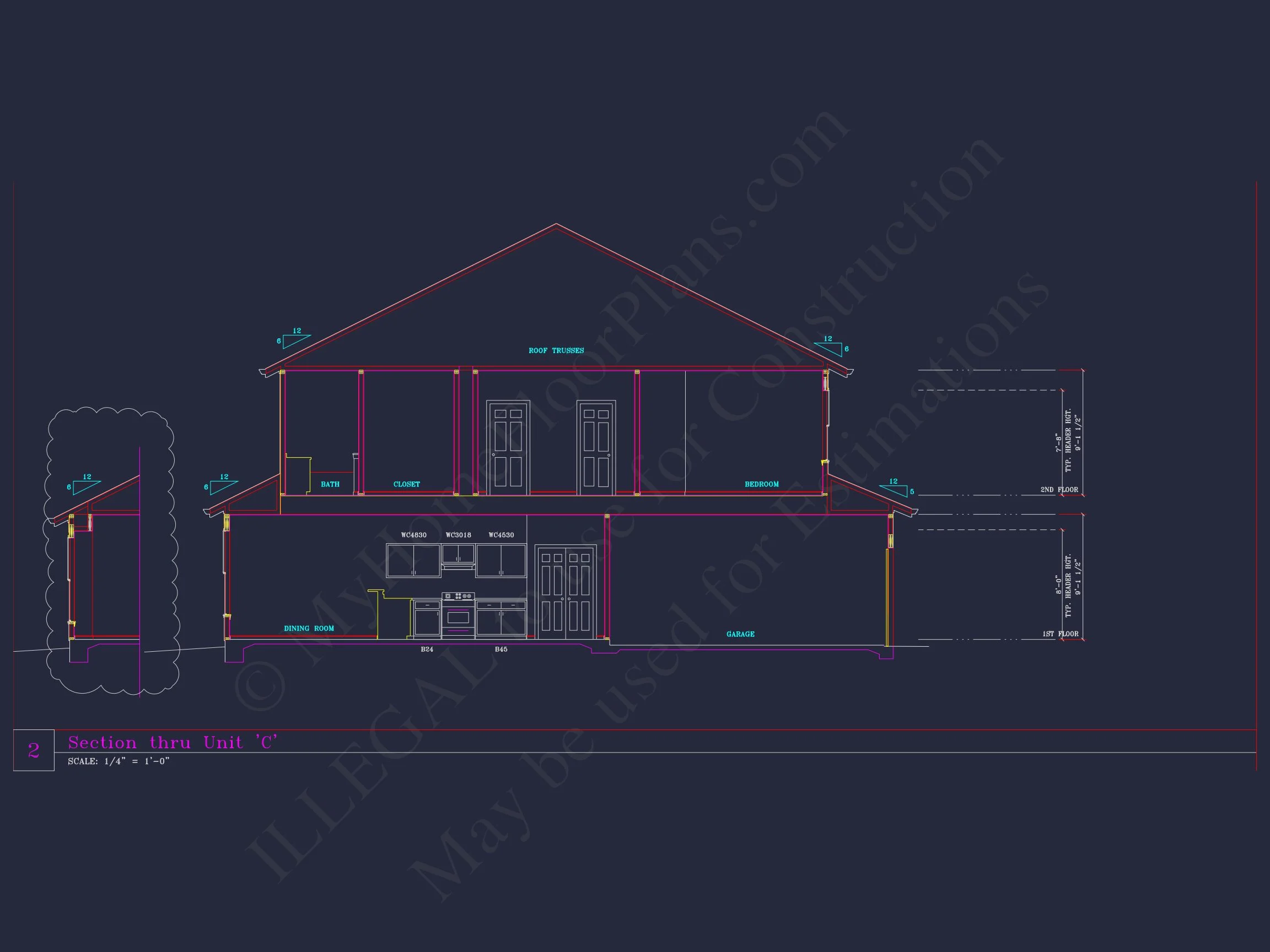 Stylish 2-Bedroom Townhome Floor Plan with CAD Blueprint Design