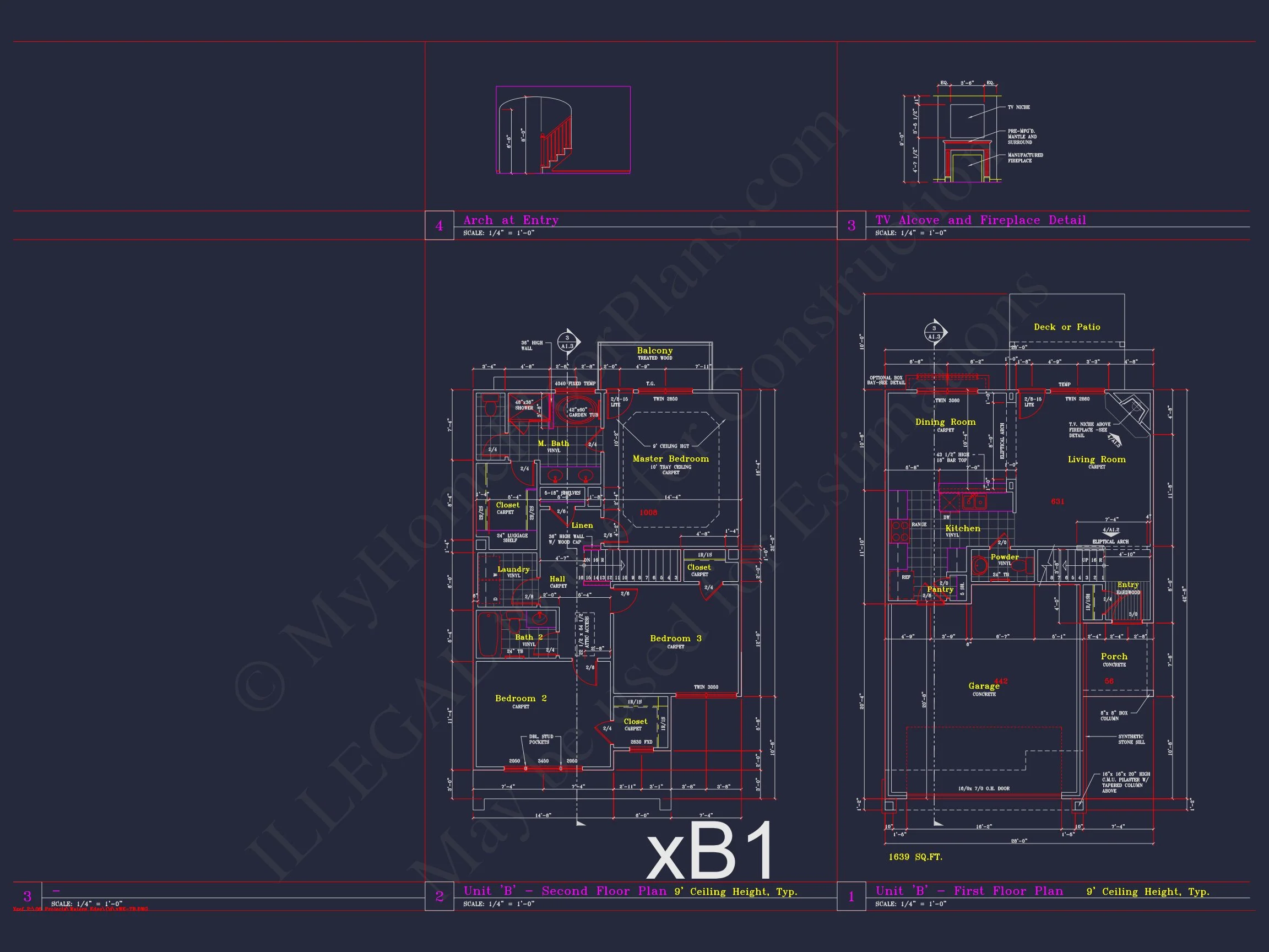 Stylish 2-Bedroom Townhome Floor Plan with CAD Blueprint Design