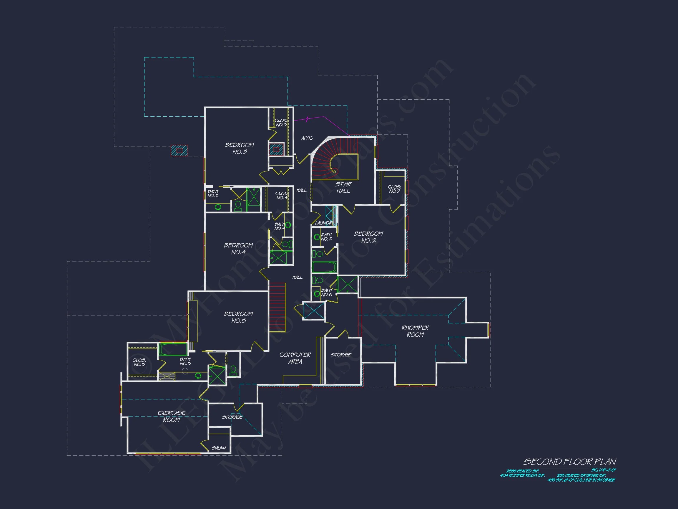 Spacious 5-Bedroom house Floor Plan with Detailed CAD Designs