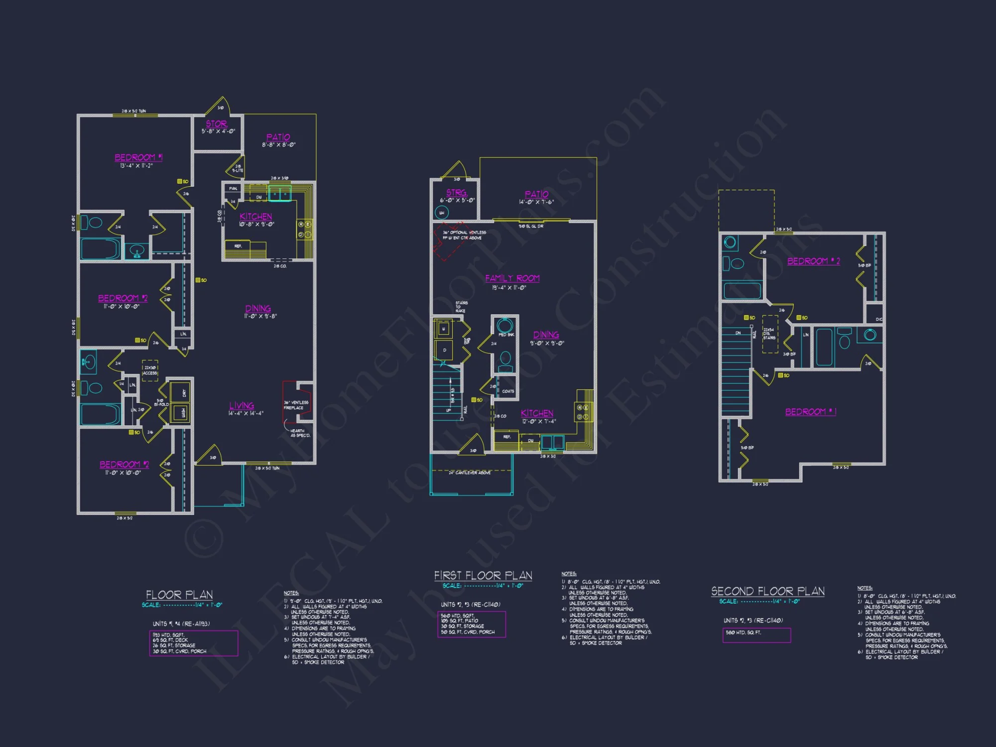 Colonial Duplex house Plan with 2 Floors & CAD Designs