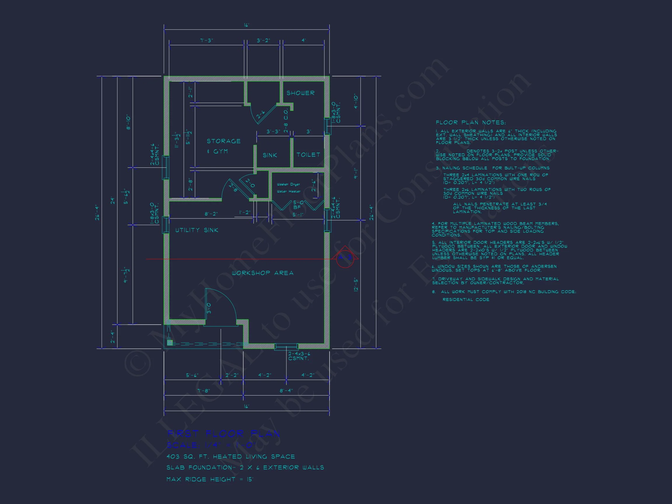 20-1960 HOUSE PLAN -American Cottage Home Plan - 1-Bed, 1-Bath, 403 SF 10 Charming Cottage-Style Floor Plan with CAD Blueprints