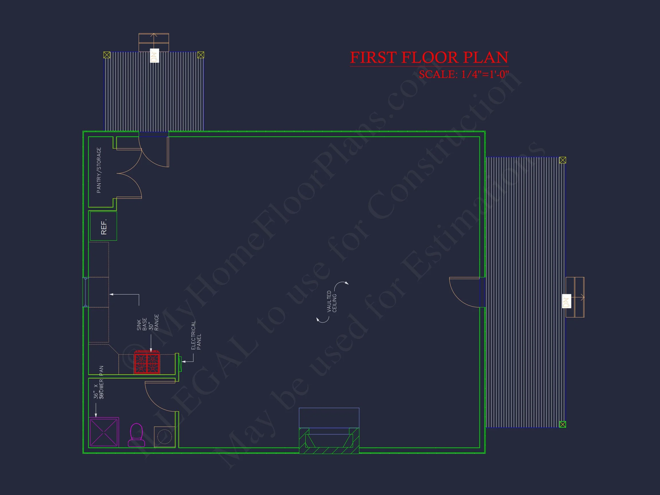 20-1407 CABIN PLAN - Cozy Cabin House Floor Plan with CAD Designs & Blueprint 5 Cozy Cabin house Floor Plan with CAD Designs & Blueprint