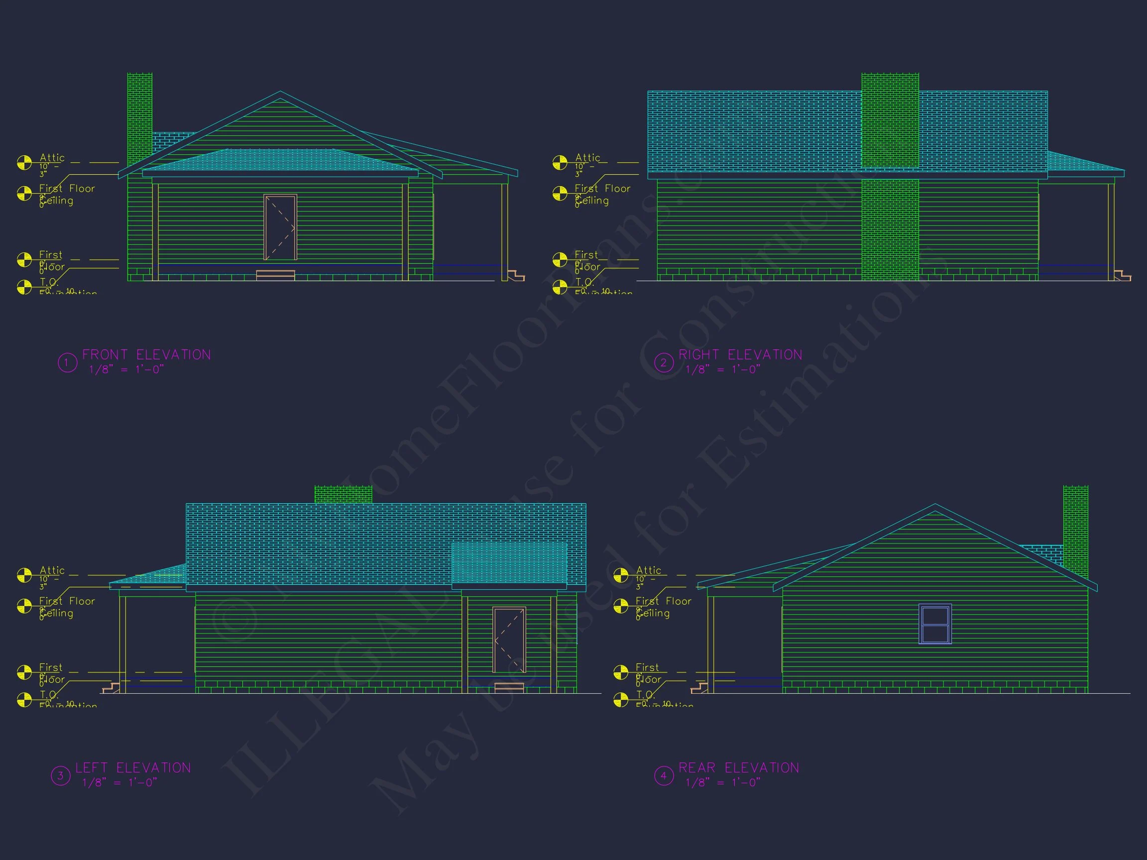 20-1407 CABIN PLAN - Cozy Cabin House Floor Plan with CAD Designs & Blueprint 4 Cozy Cabin house Floor Plan with CAD Designs & Blueprint