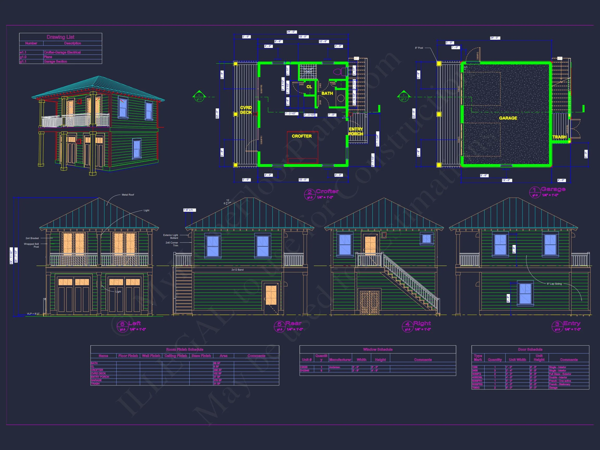 20-1125 GARAGE PLAN -Coastal Home Plan - 1-Bed, 1-Bath, 429 SF 12 Architecture CAD