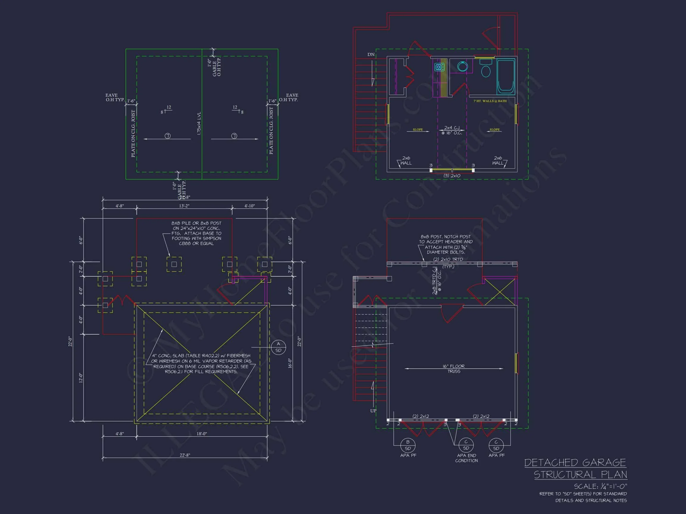 18-2163 GOLF CART PLAN- 1-Bed, 1-Bath, 900 SF Carriage Garage Home Plan 8 Compact house Plan with Studio & Cart Garage - CAD Designs