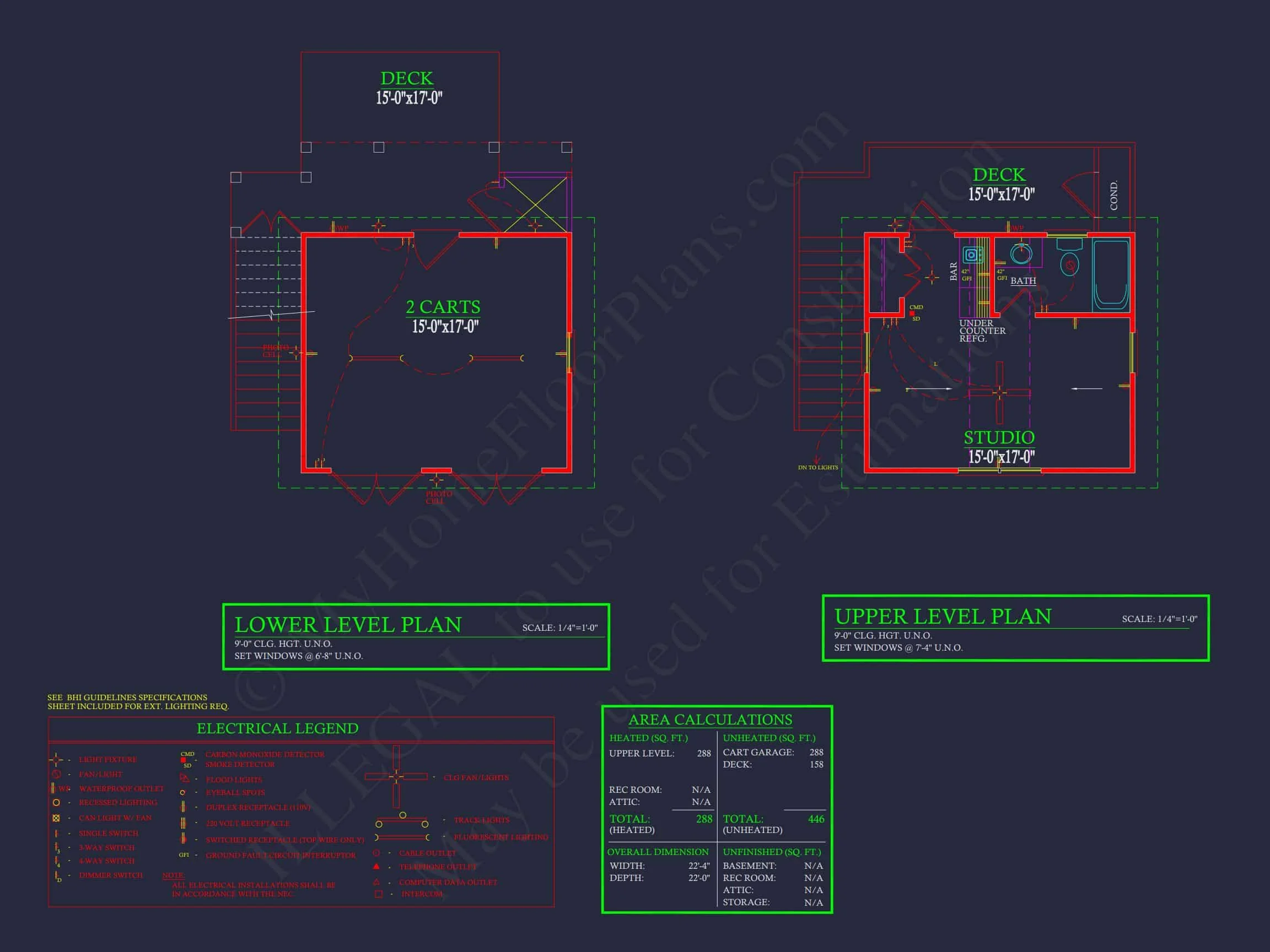 18-2163 GOLF CART PLAN- 1-Bed, 1-Bath, 900 SF Carriage Garage Home Plan 6 Compact house Plan with Studio & Cart Garage - CAD Designs