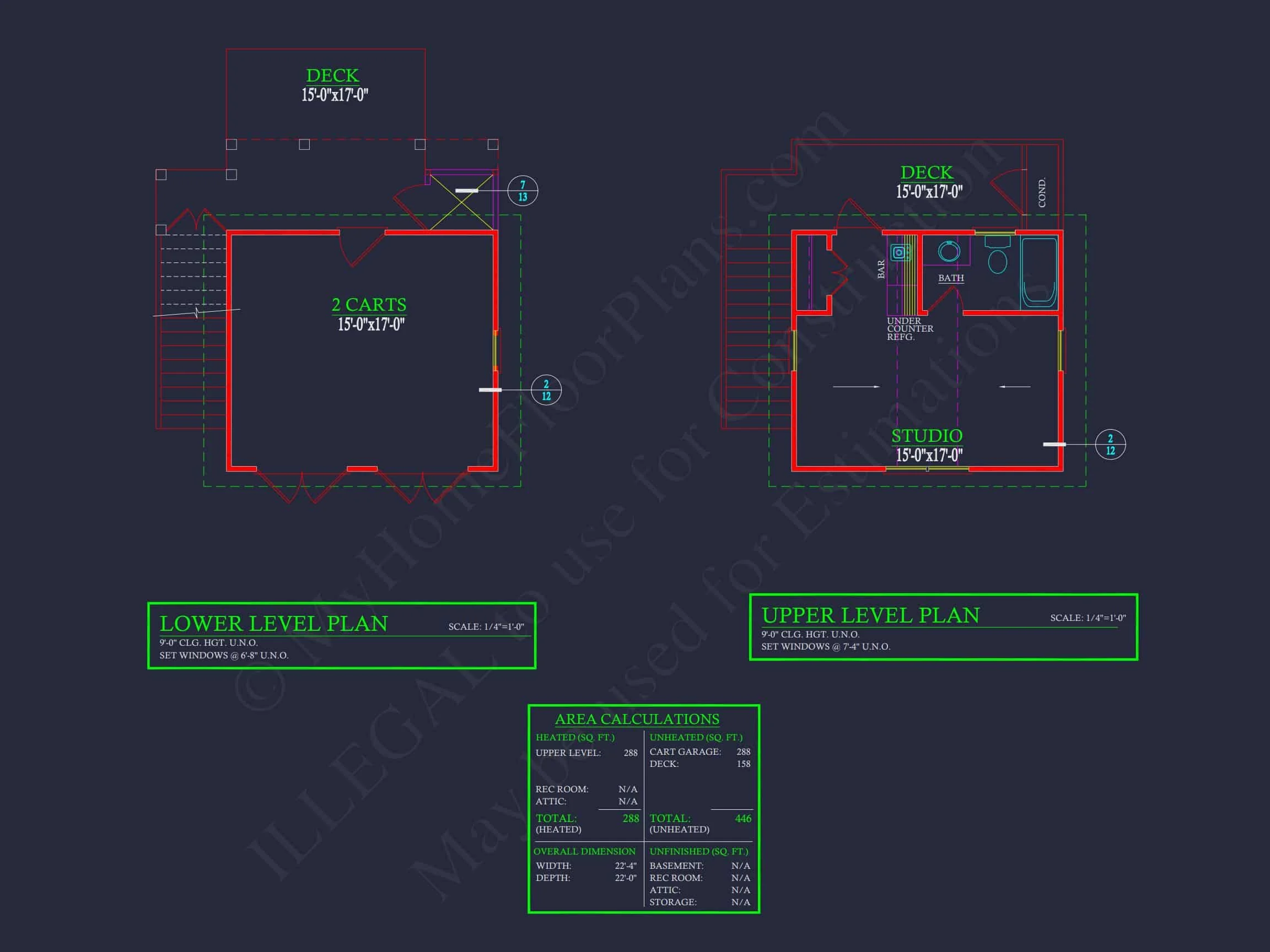 18-2163 GOLF CART PLAN- 1-Bed, 1-Bath, 900 SF Carriage Garage Home Plan 4 Compact house Plan with Studio & Cart Garage - CAD Designs