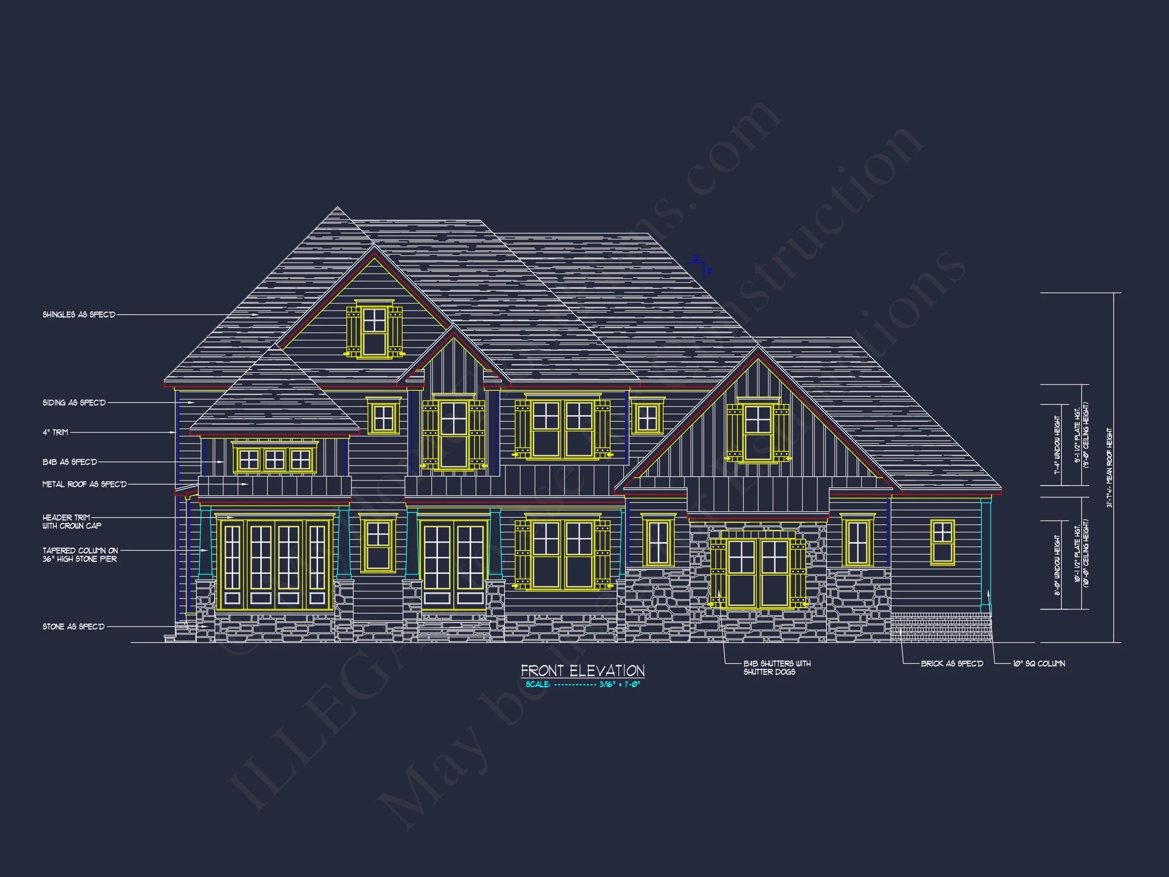 Traditional Craftsman house Plan with 2-Story Design & CAD Blueprints