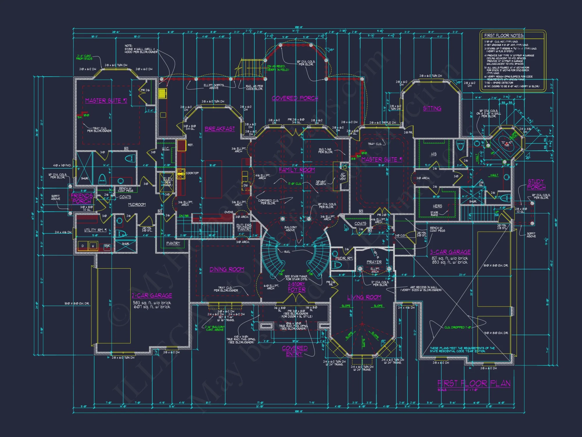 Elegant house Design Blueprint with 3 Floors & 7+ Bedrooms