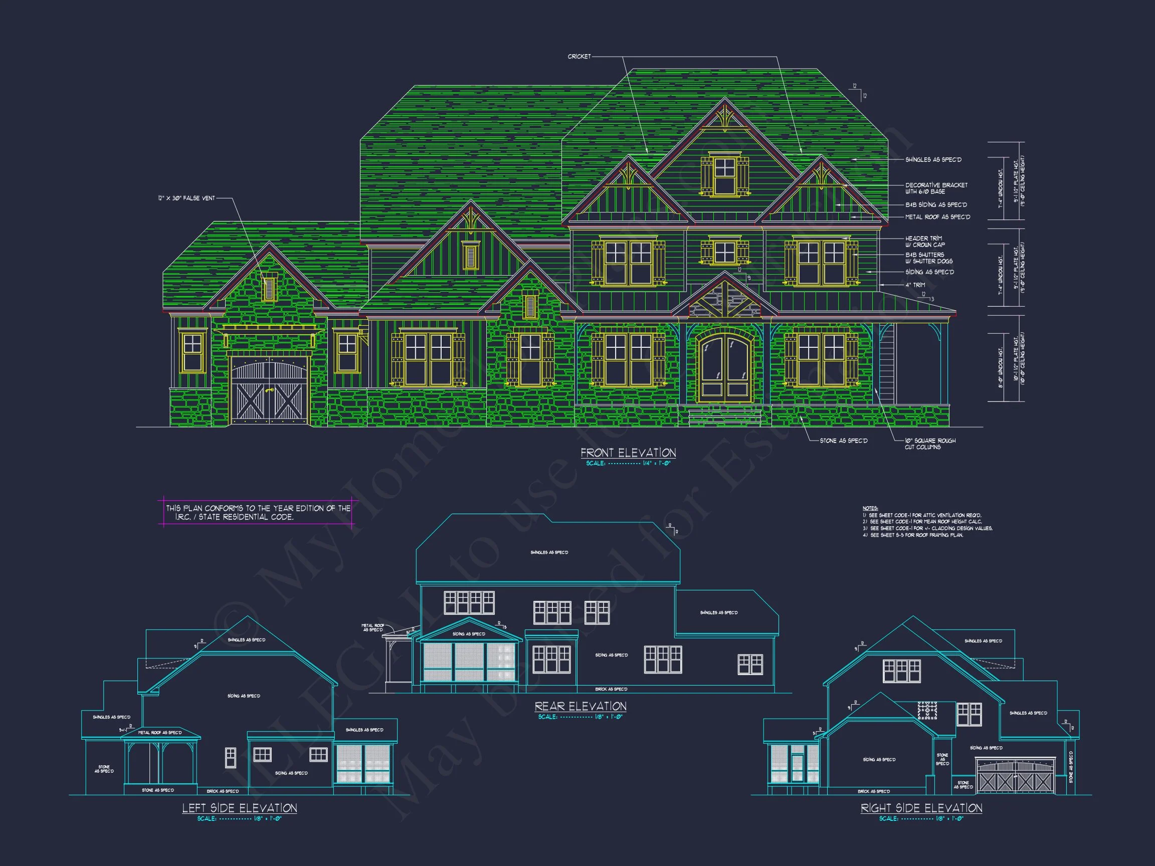 14-1088 HOUSE PLAN - Elegant 2.5-Story House Blueprint with CAD Designs & Floor Plans 40 Elegant 2.5-Story house Blueprint with CAD Designs & Floor Plans